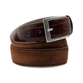 76-425-CGN Sueded Calf with Embossed Crocodile Belt, Cognac