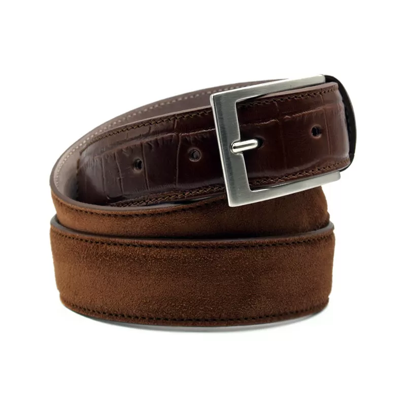 76-425-CGN Sueded Calf with Embossed Crocodile Belt, Cognac