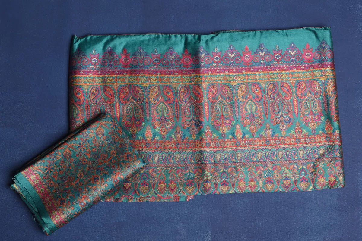 90L943-RO Blue Tussar Muga Silk Sari with Kani Border