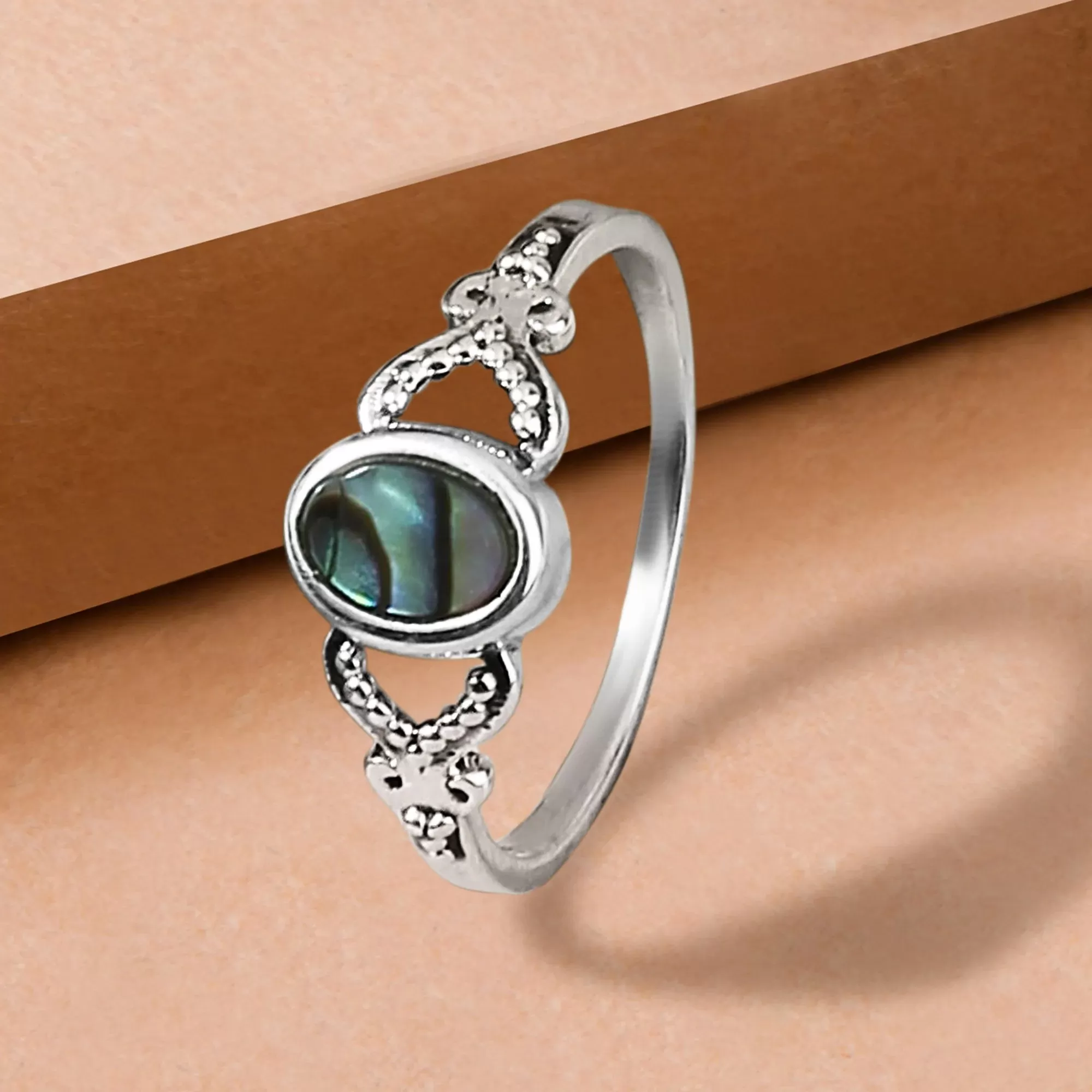 925 Pure Sterling Silver Abalone Oxidised Ring Silver For Women-Medium