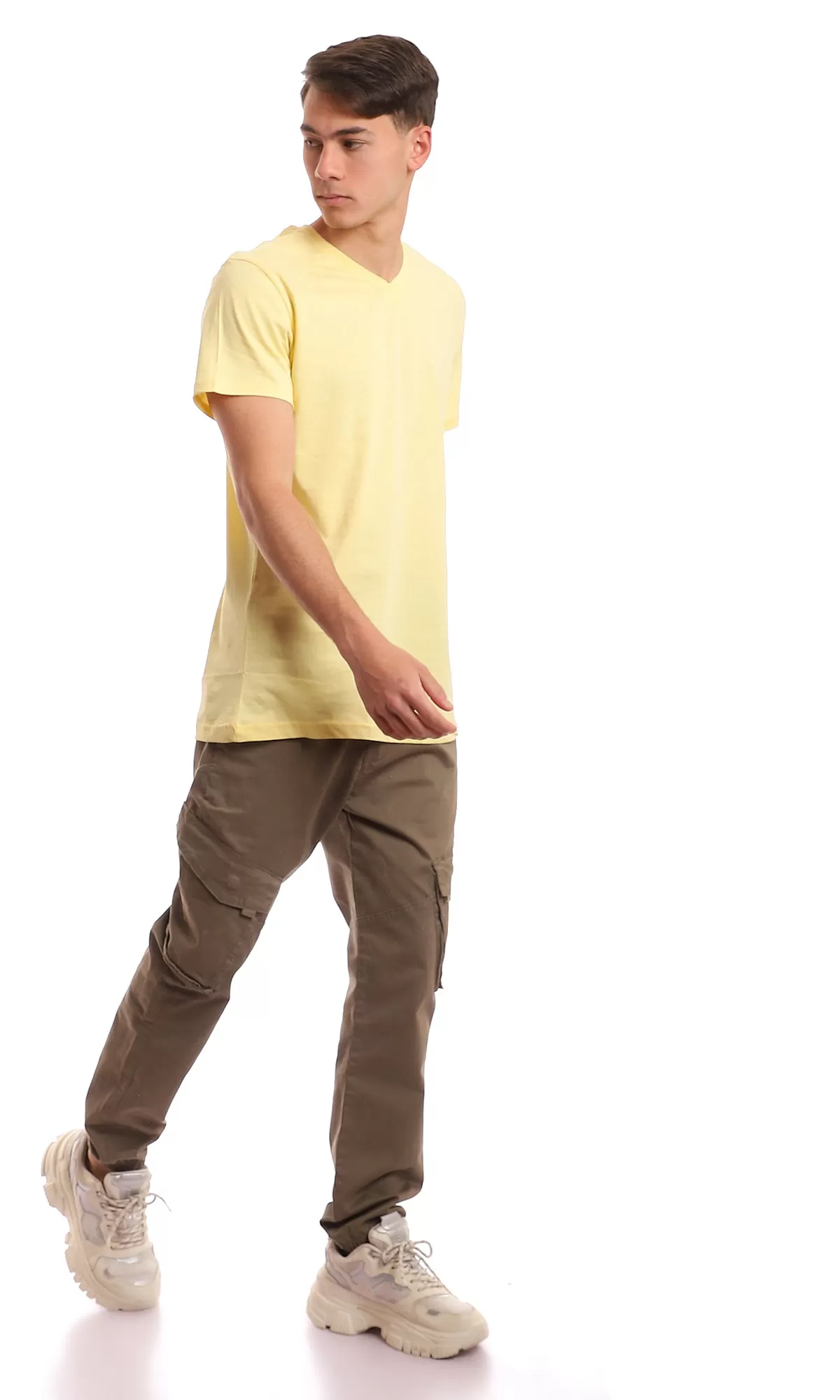 97678 V-Neck Light Yellow Cotton Basic Tee