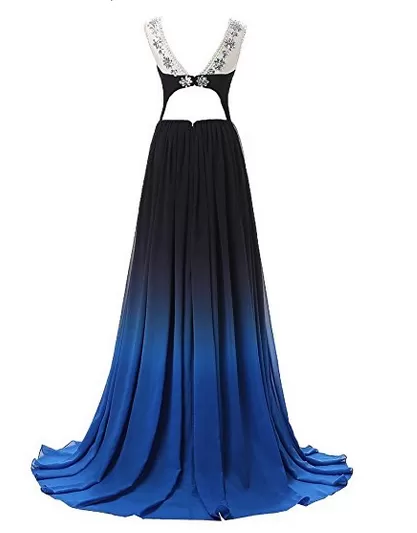 A-line Long Ombre Scoop Cap Sleeve Open Back Chiffon Bridesmaid Dresses Prom Dresses