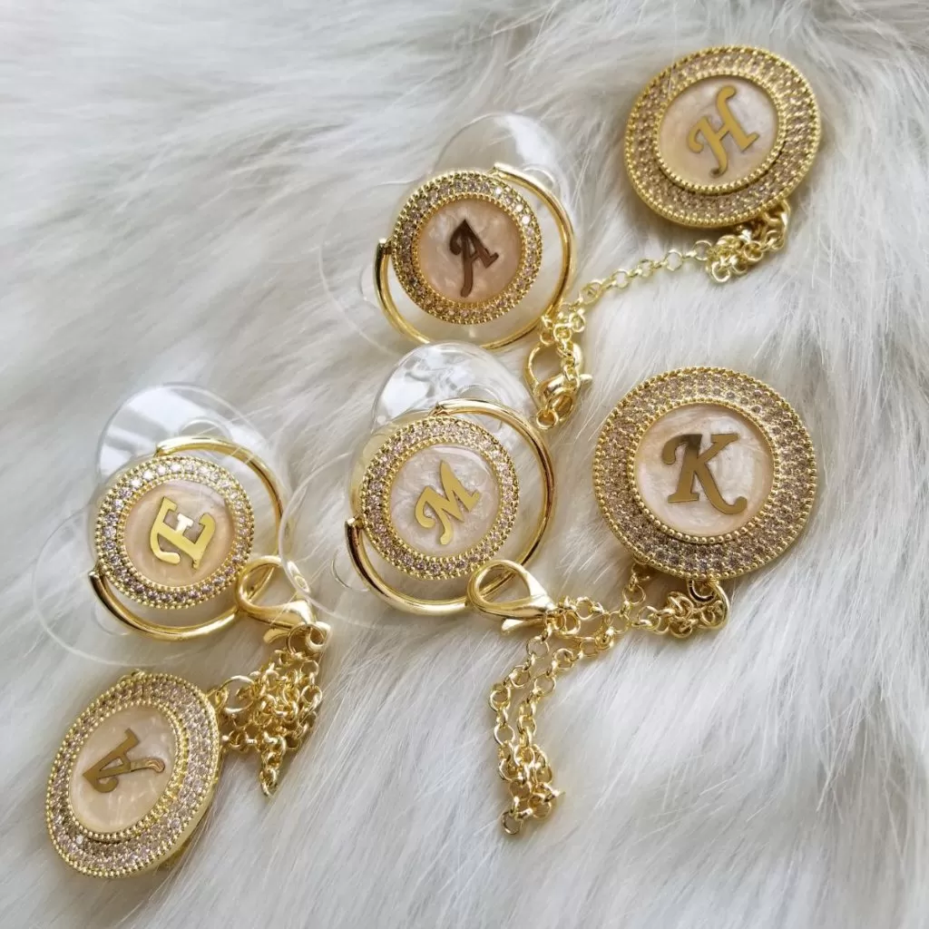 Baby Initial Crystal Glam Pacifier & Clip Set