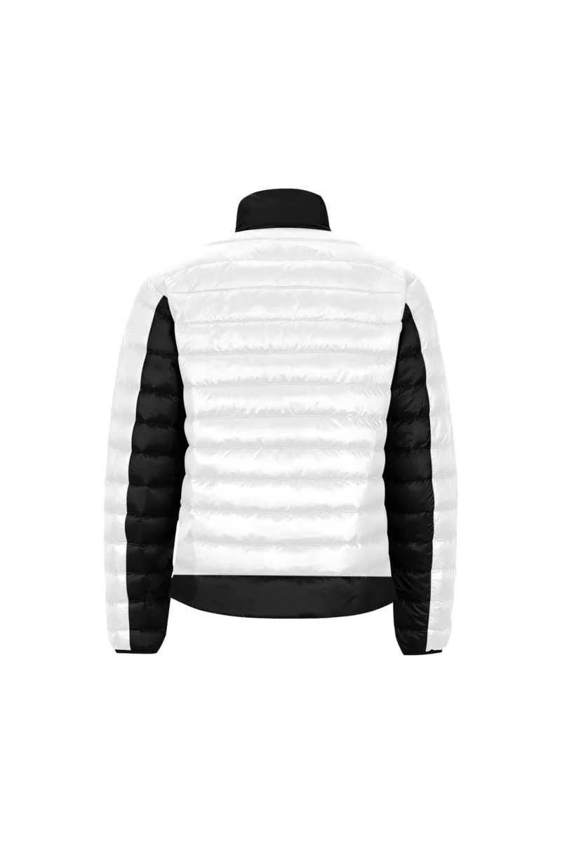 Black Accented White Stand Collar Padded Jacket