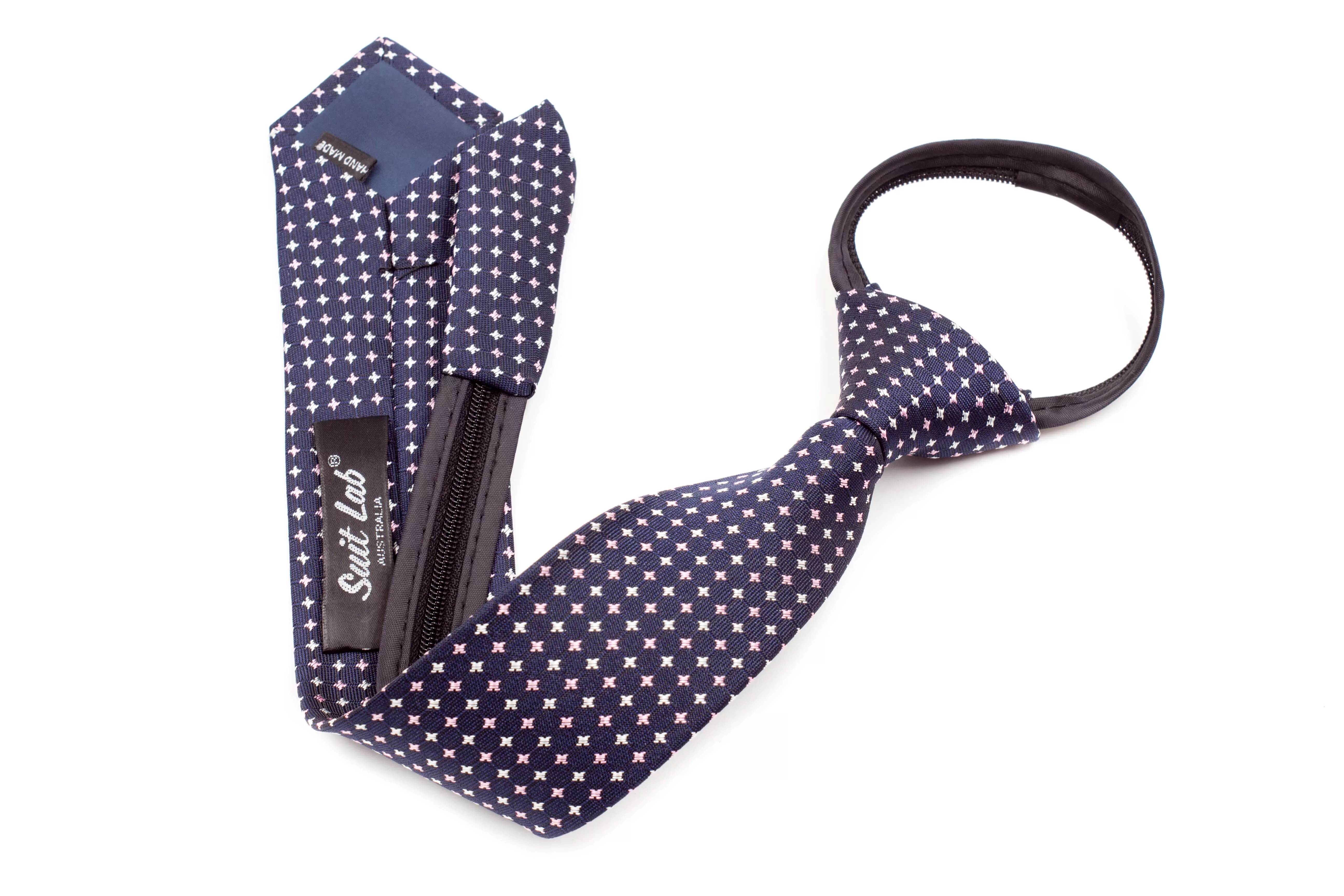 Boys Ties - Dark Navy/Pink Mutli Polka Dots