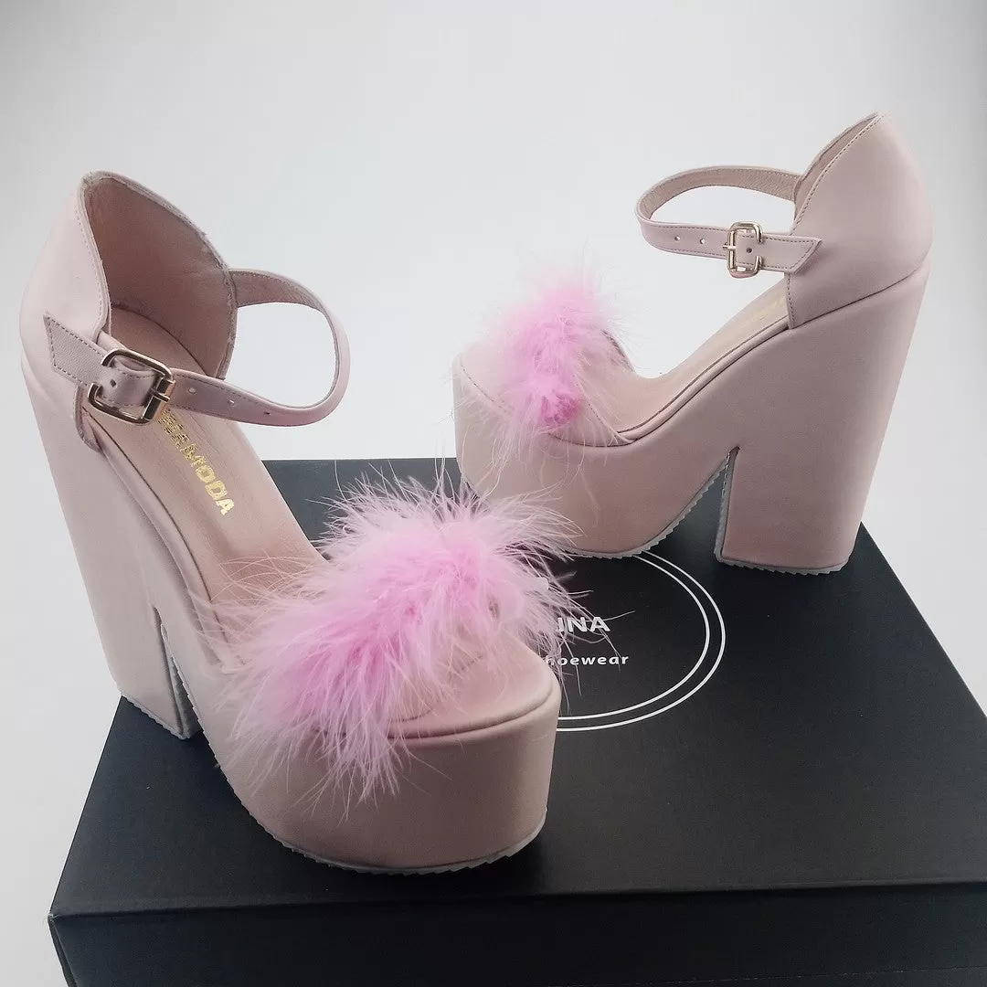 Bridal Powder Pink Fury High Heel Wedding Wedges