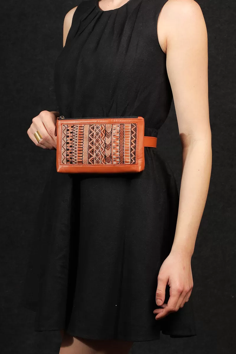 Brown Dhaka Hand Embroidered Waist Belt Bag