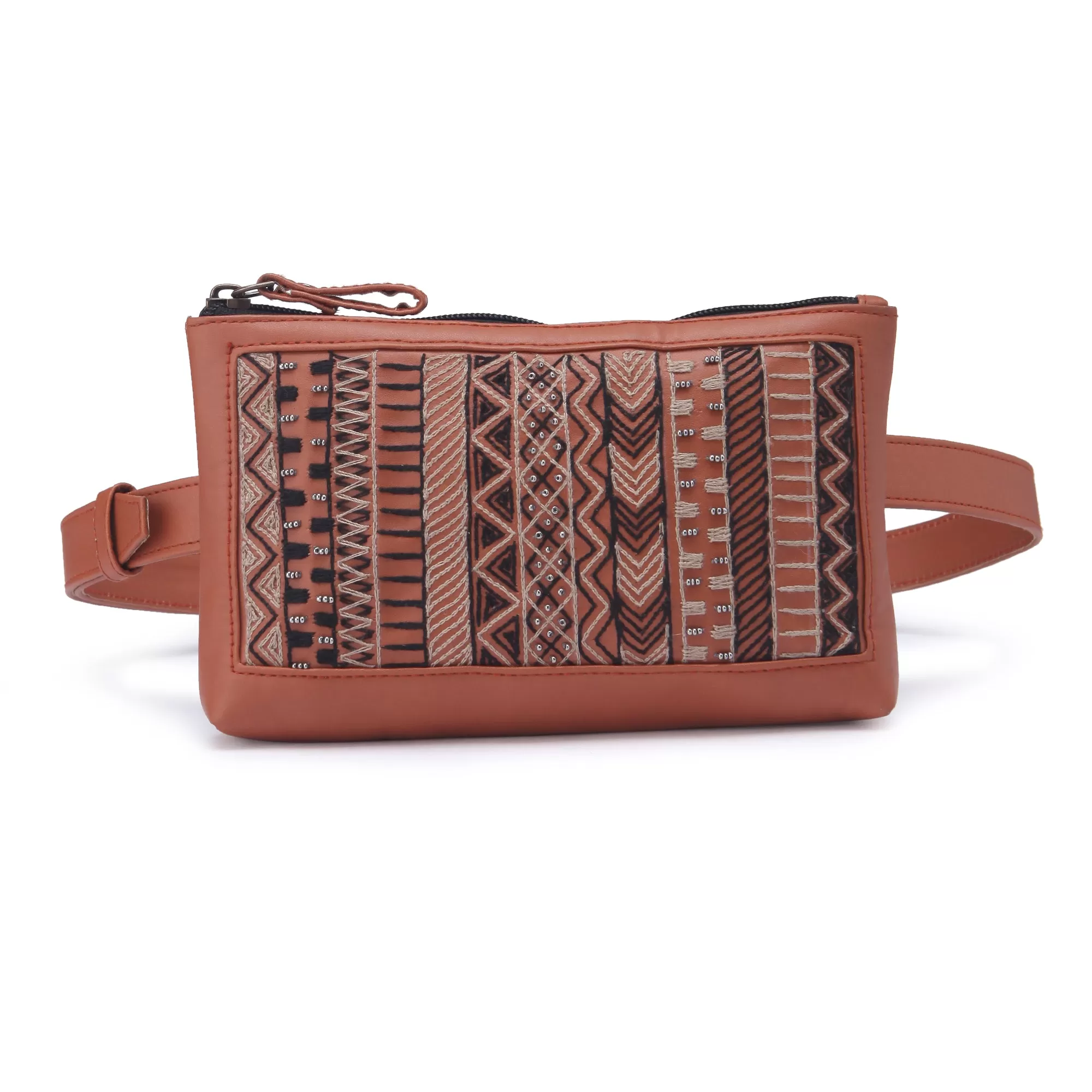 Brown Dhaka Hand Embroidered Waist Belt Bag