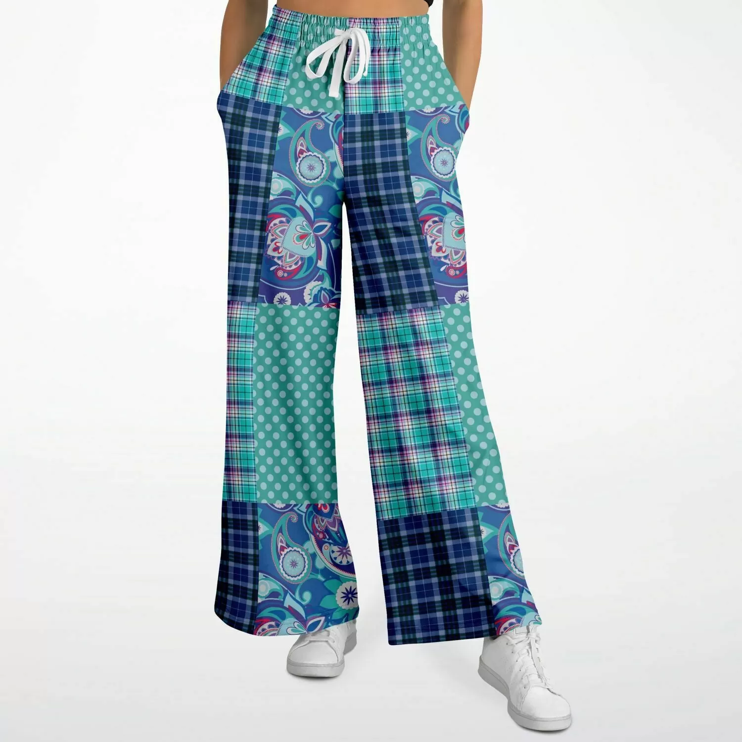 Cerulean Patchwork Plaid SW Stretchy Phat Bellbottoms