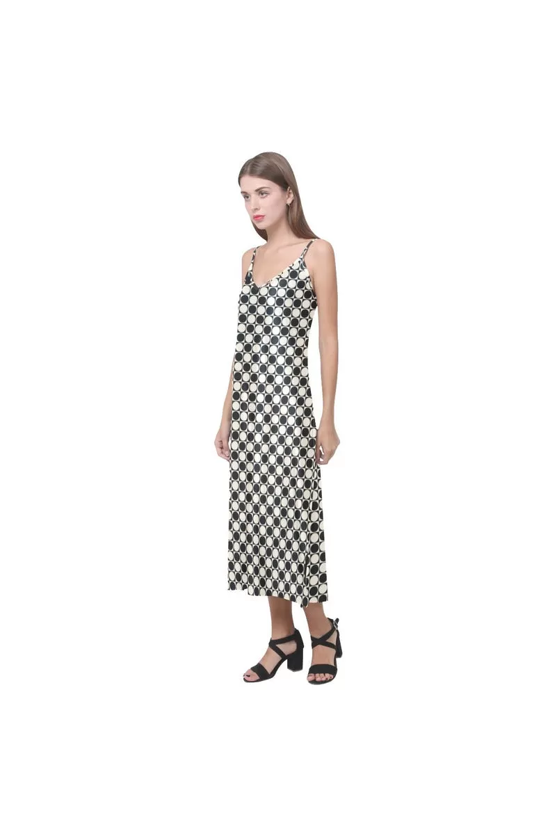 Checker V-Neck Open Fork Long Dress(Model D18)