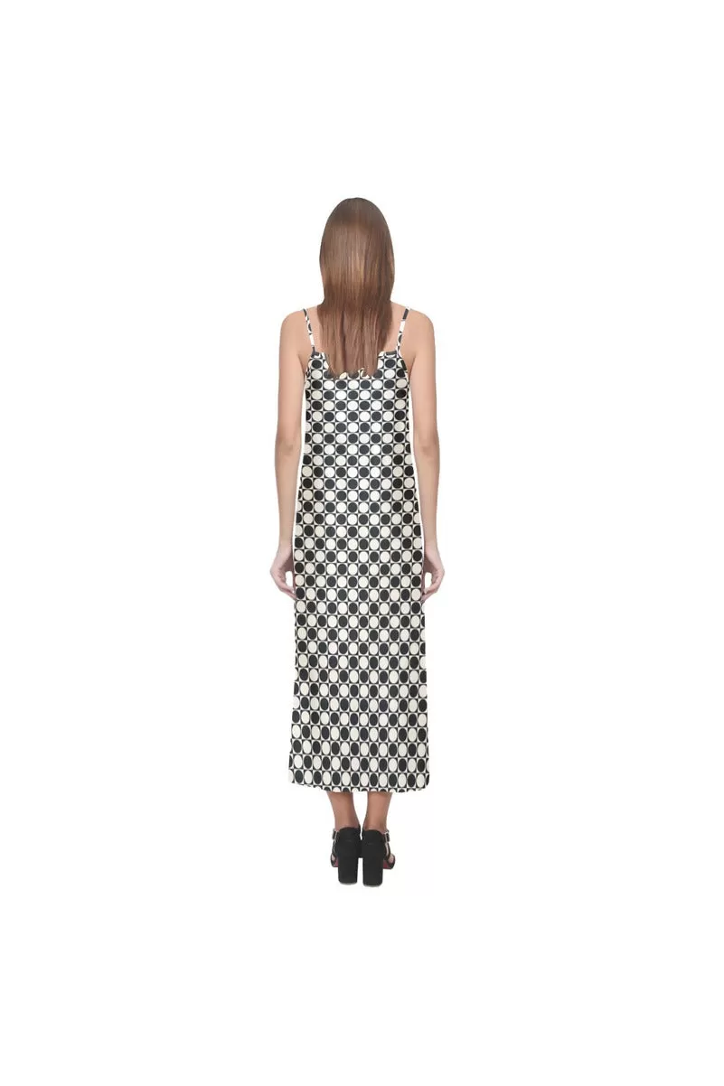 Checker V-Neck Open Fork Long Dress(Model D18)