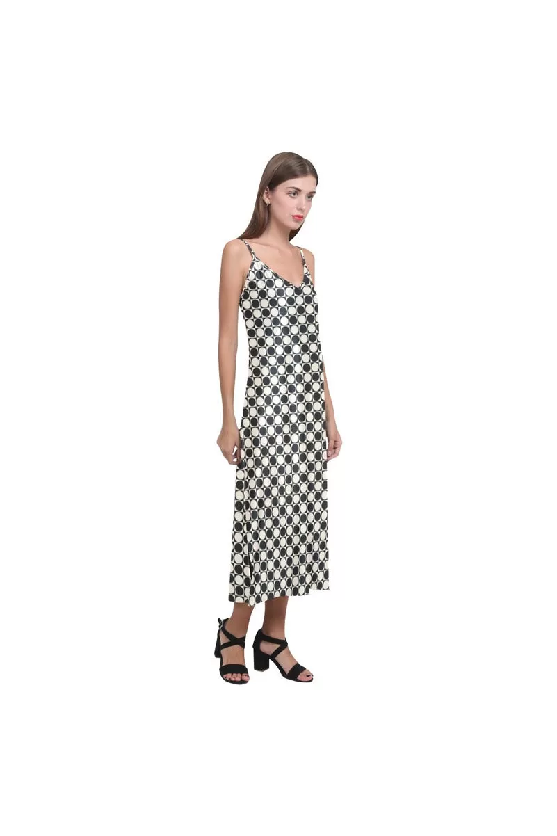 Checker V-Neck Open Fork Long Dress(Model D18)