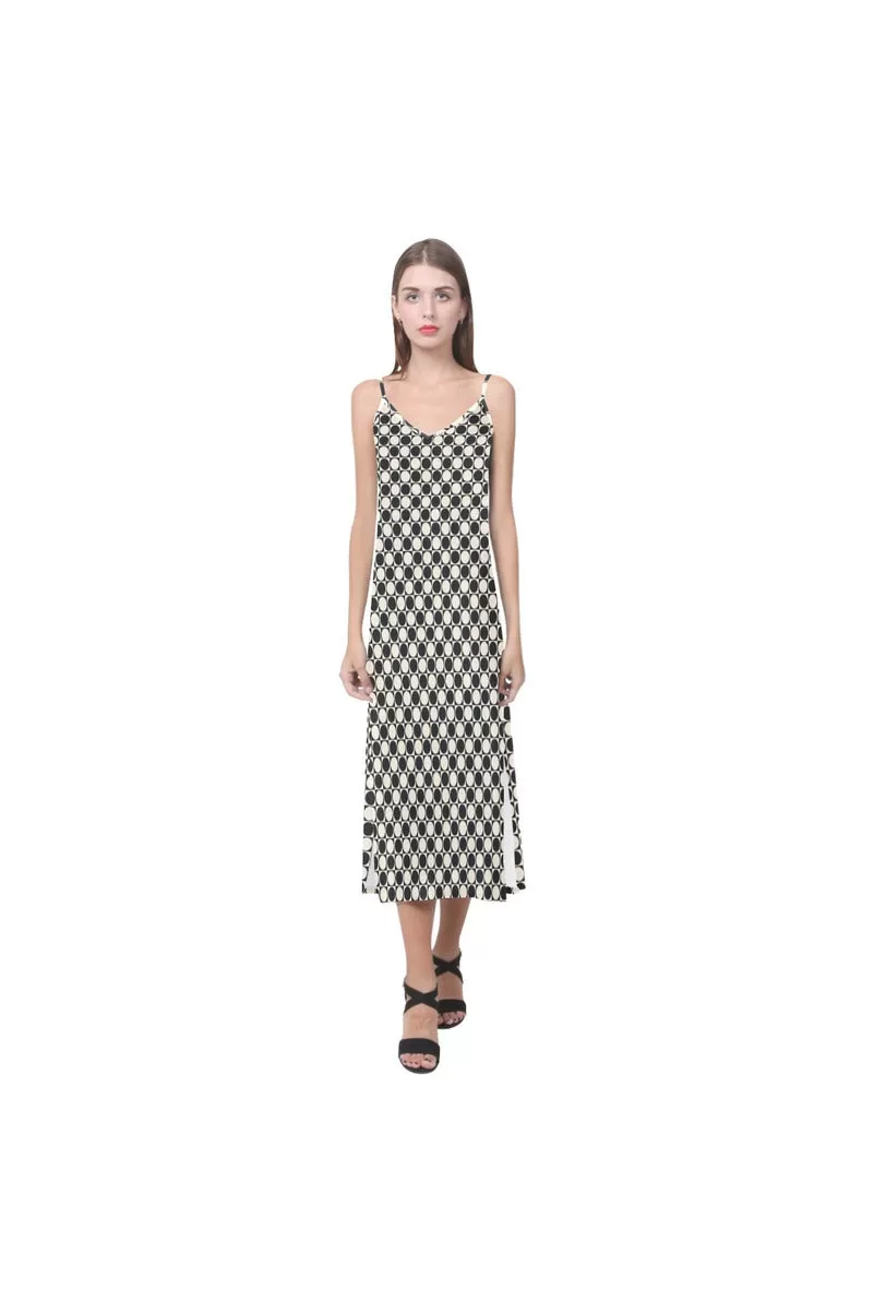 Checker V-Neck Open Fork Long Dress(Model D18)