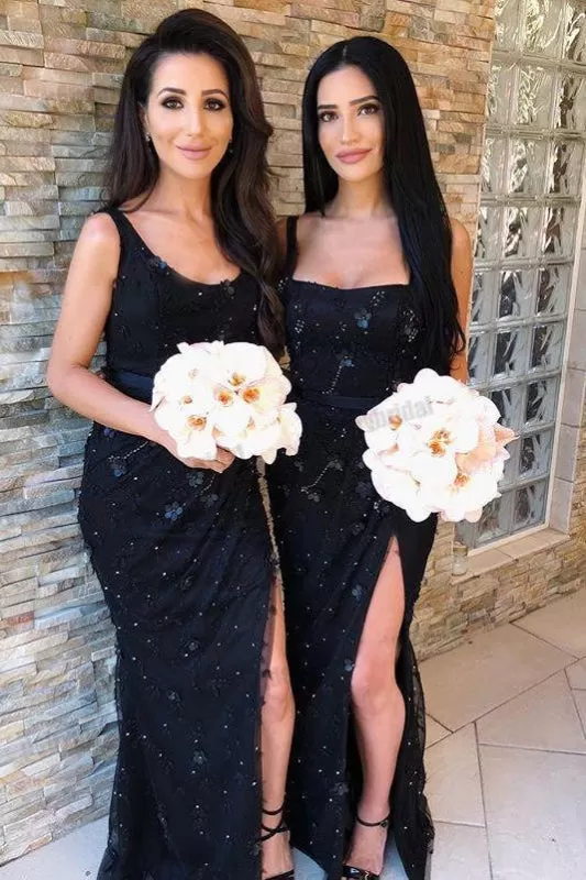 Chic Slit Beaded Floor-Length Bridesmaid Dress