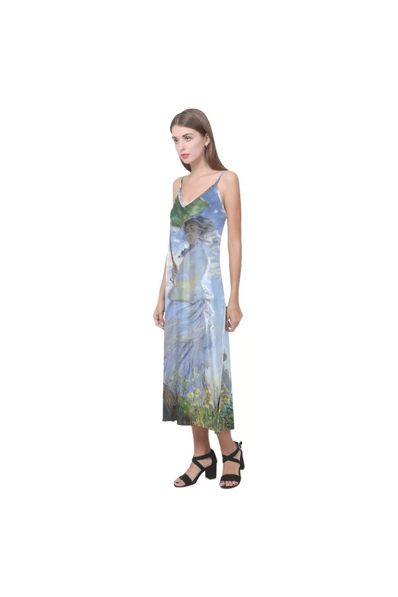 Claude Monet V-Neck Open Fork Long Dress(Model D18)