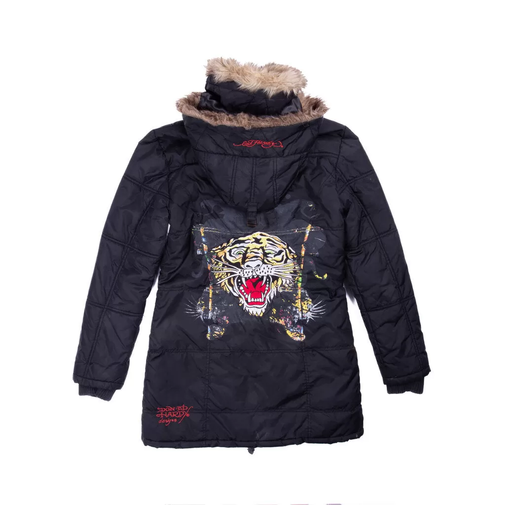 Ed Hardy Long Faux Fur Jacket