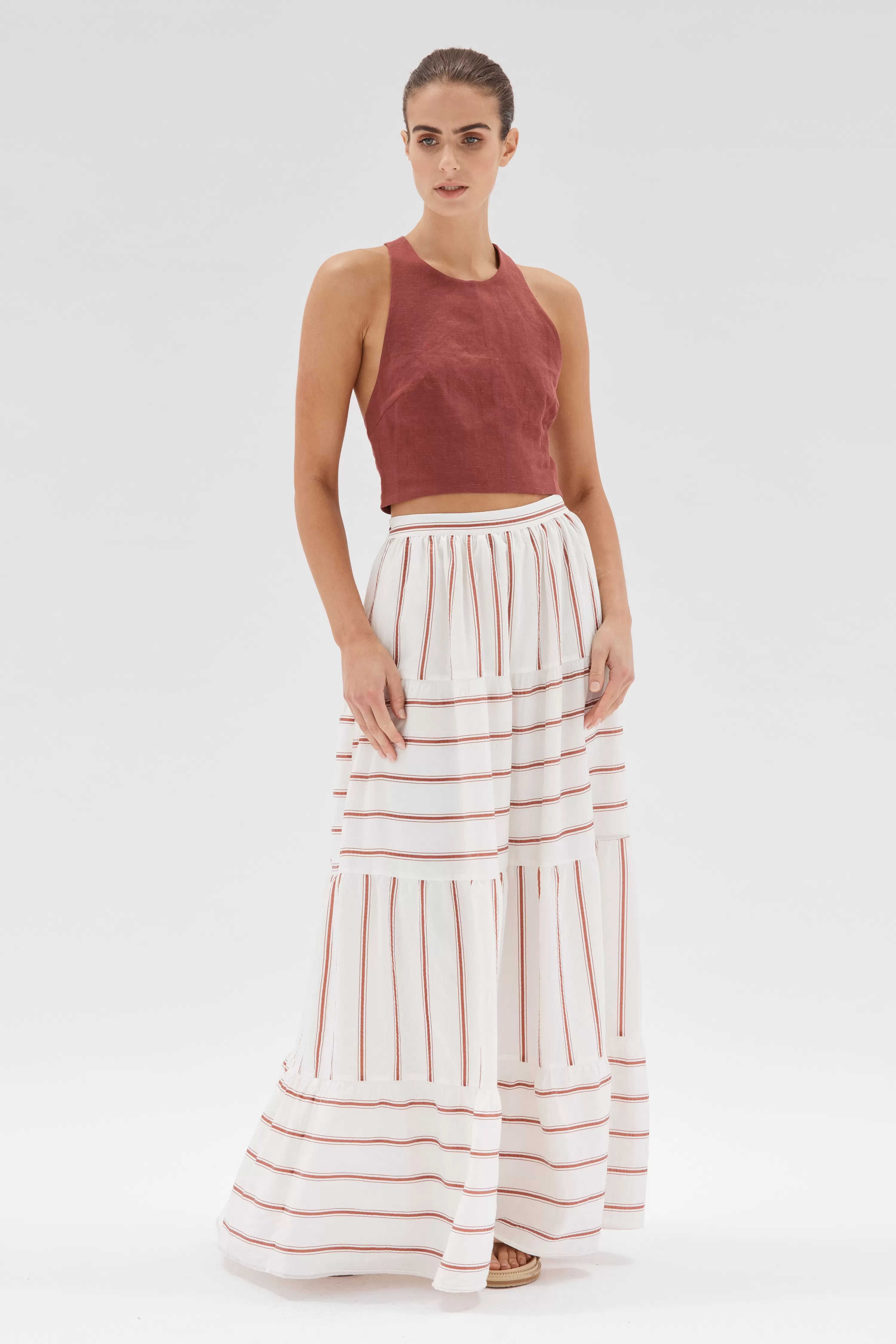 Esmee Sienna Stripe White Maxi Tiered Skirt