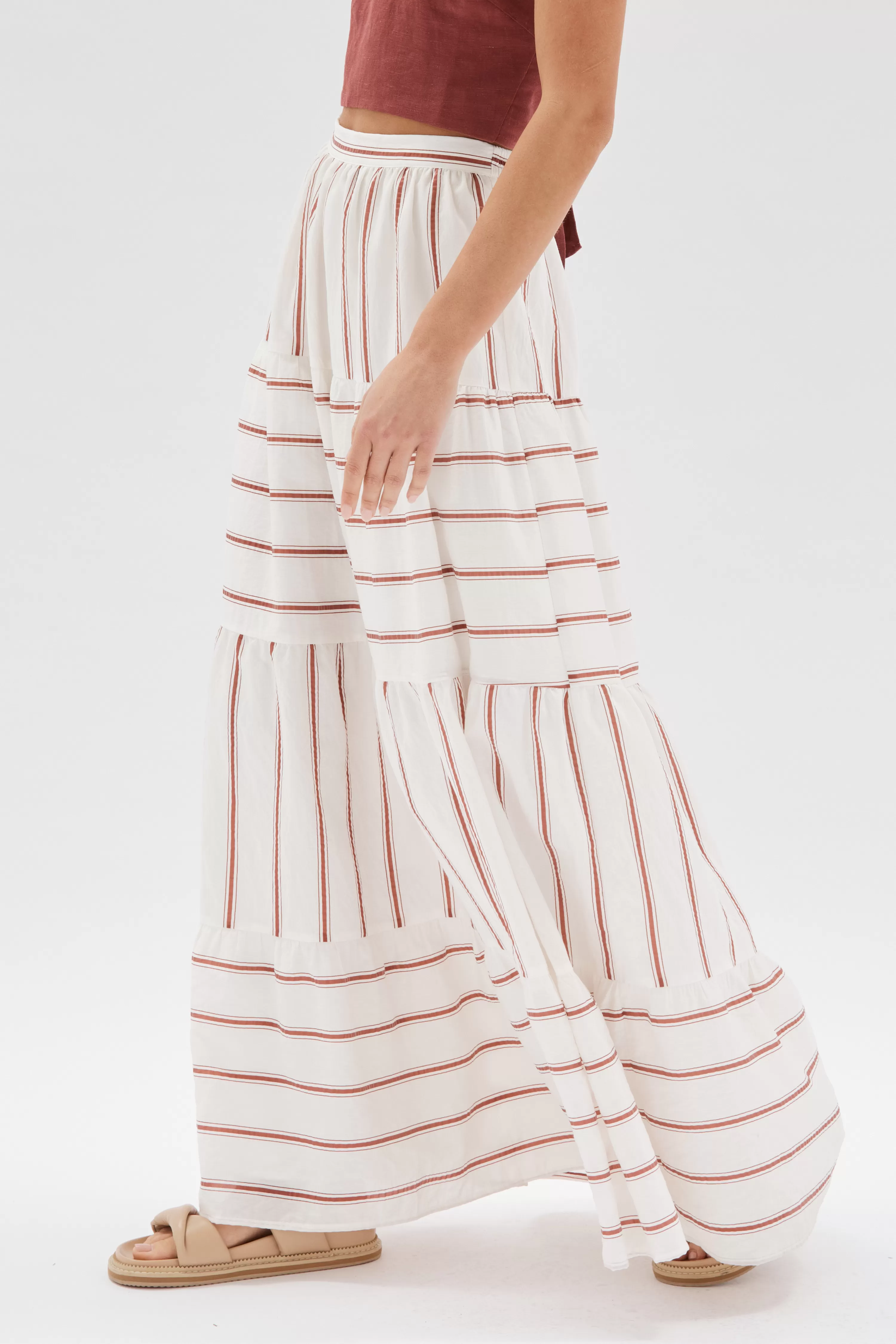 Esmee Sienna Stripe White Maxi Tiered Skirt