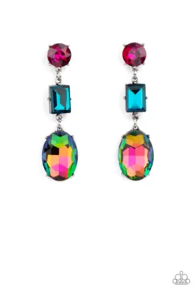 Extra Envious Multi Pink, Blue and Oil Spill Rhinestone Earrings - Paparazzi Accessories