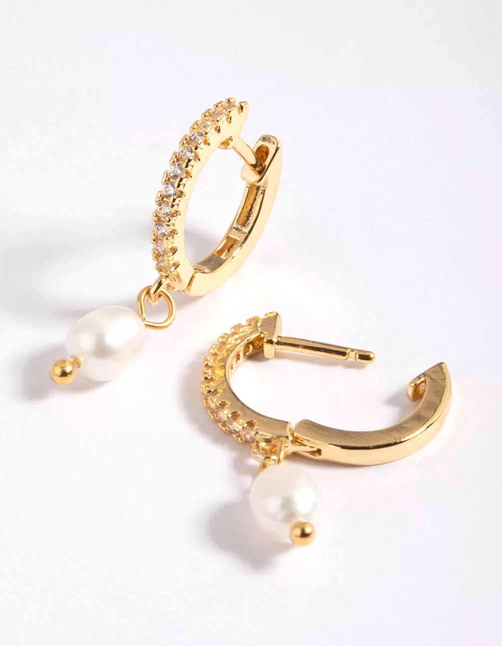 Gold Plated Cubic Zirconia Pearl Huggie Hoop Earrings