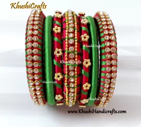 Green and Pink Silk thread Designer Bangles