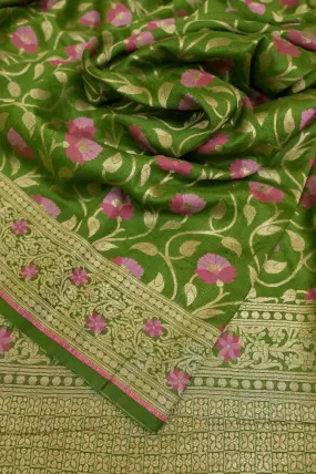 Green Color Pure Tussar Georgette Banarasi Saree with Allover Jaal & Meenakari Work