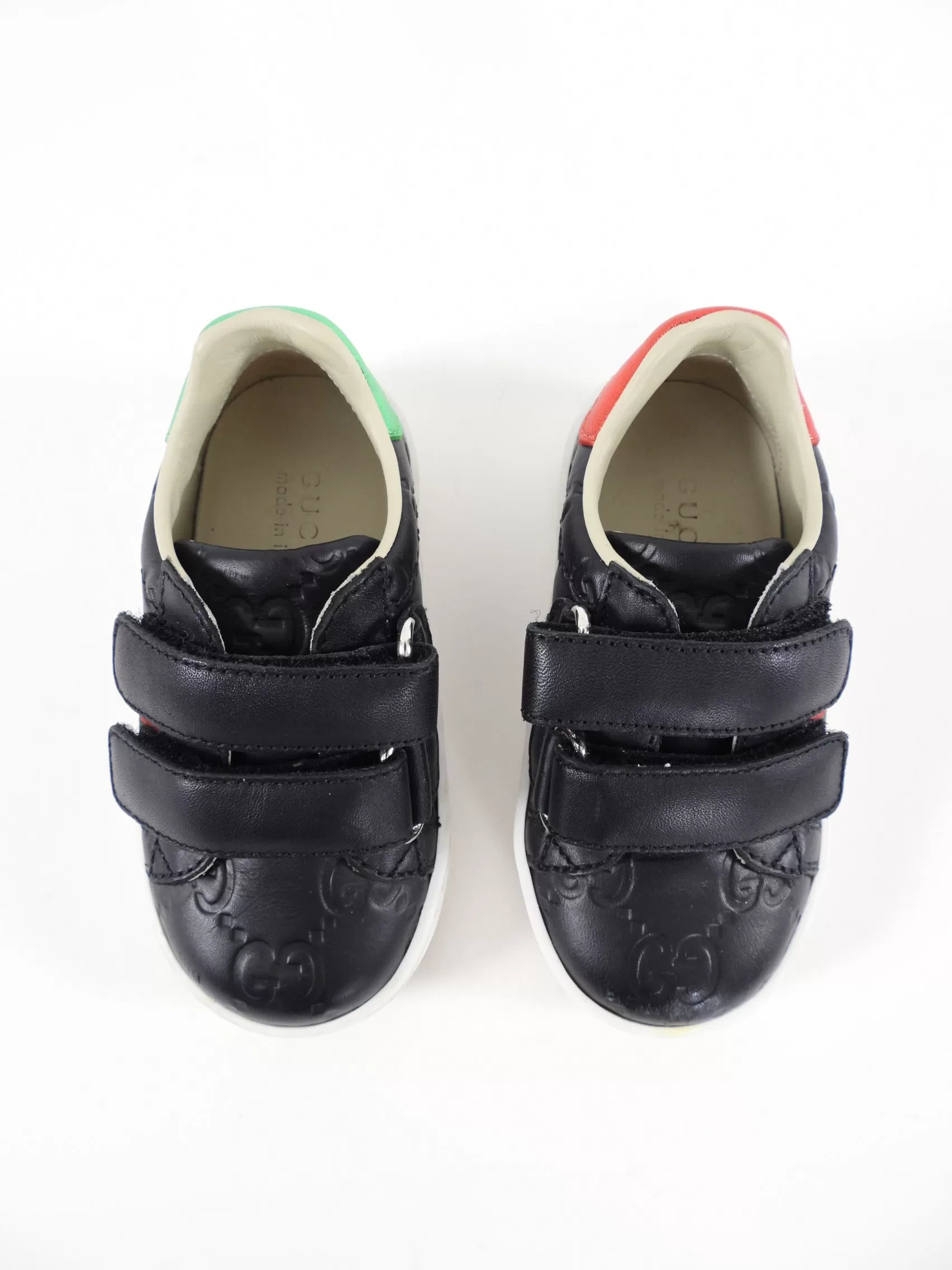 Gucci Baby Black Leather Monogram Ace Sneakers - 20