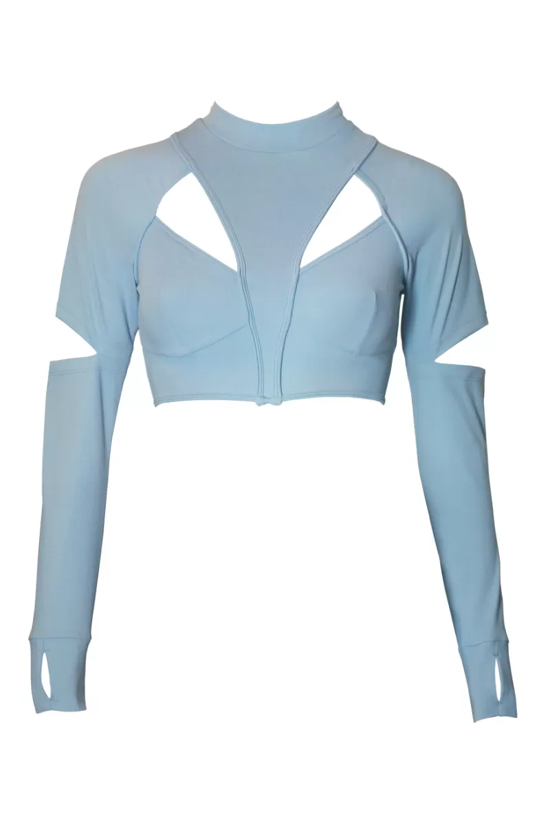 Hamade Activewear Scoop Neck Long Sleeve Top - Light Blue