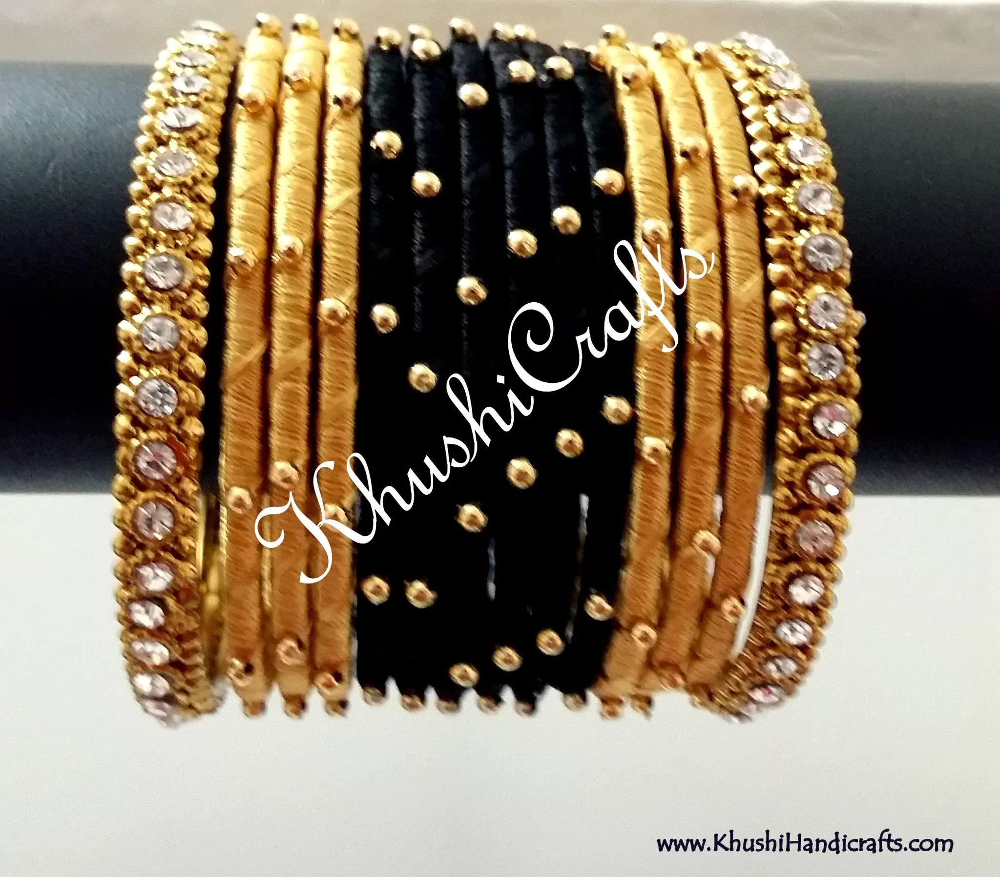 Hand-crafted exquisite Silk Bangles in Black and Gold