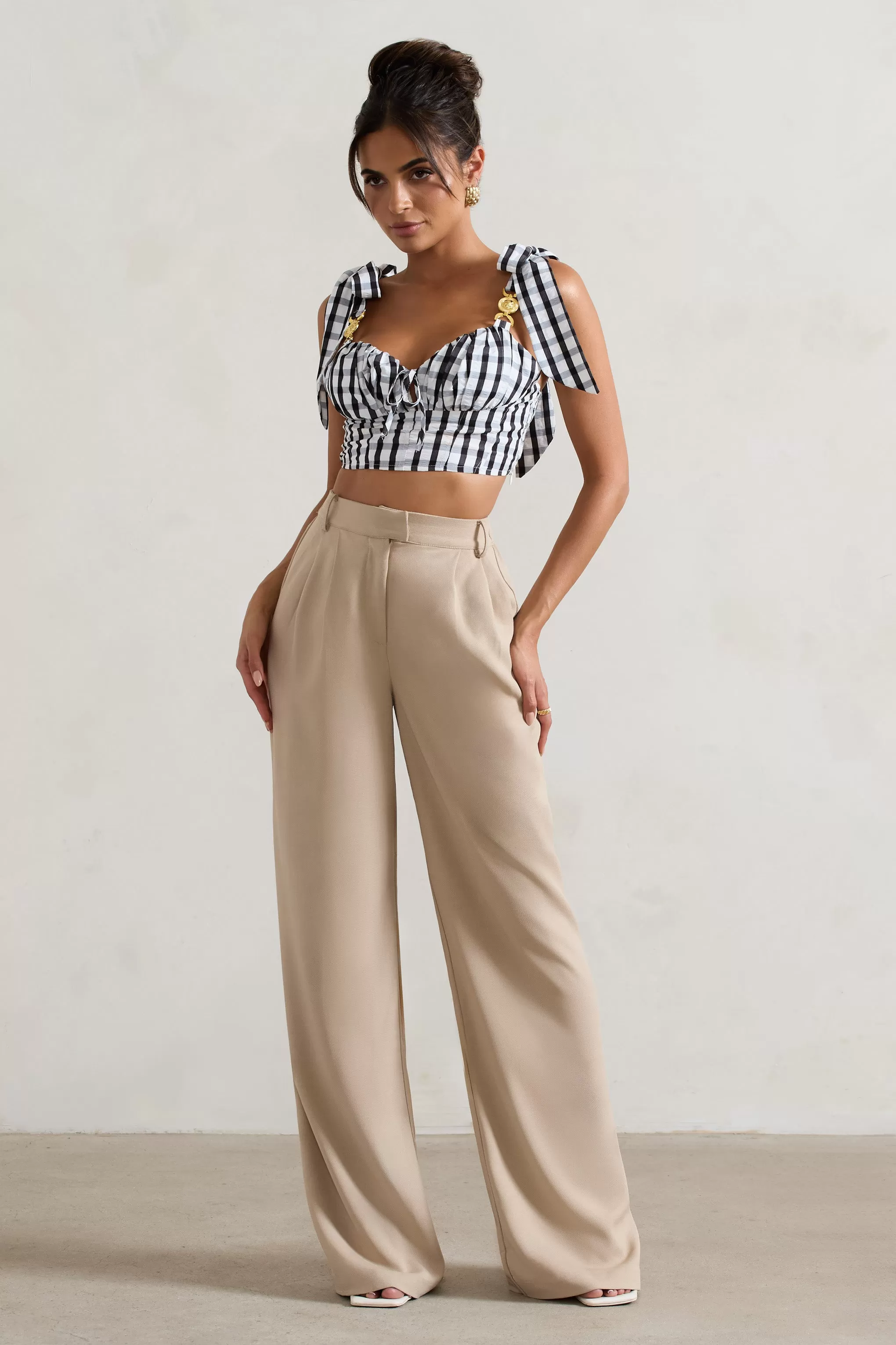 Hastings | Stone High-Waist Wide-Leg Trousers