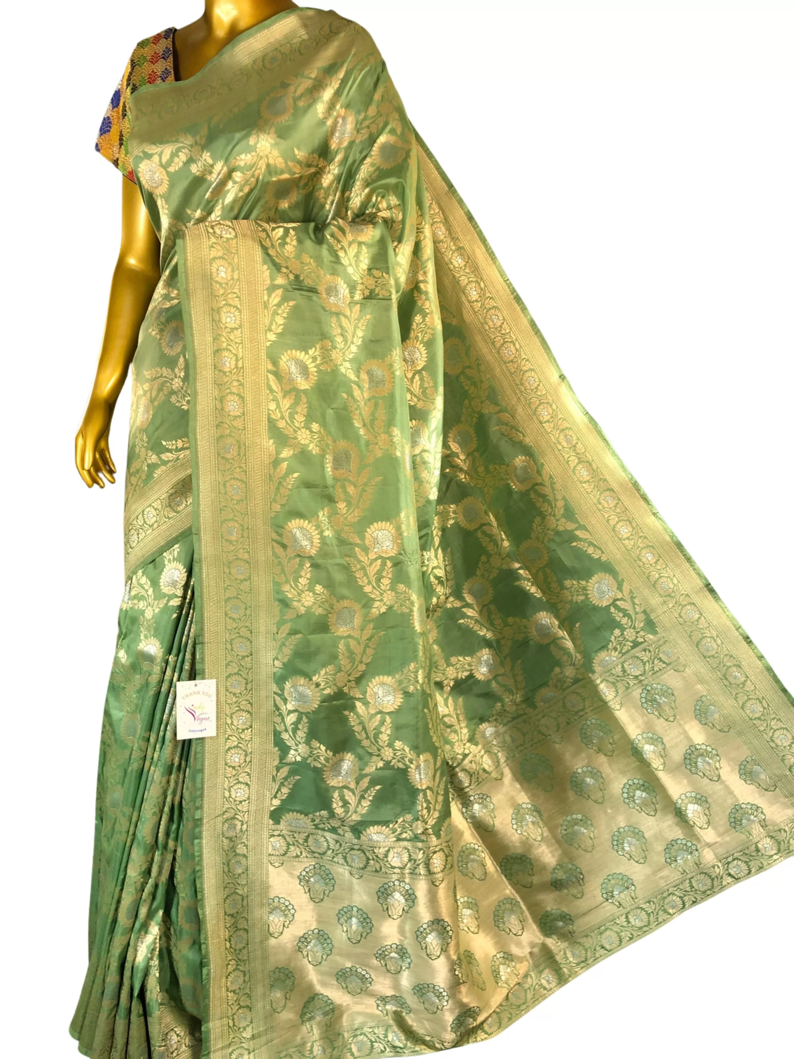 Light green Color Katan Jangla Banarasi Saree with Meenakari Work