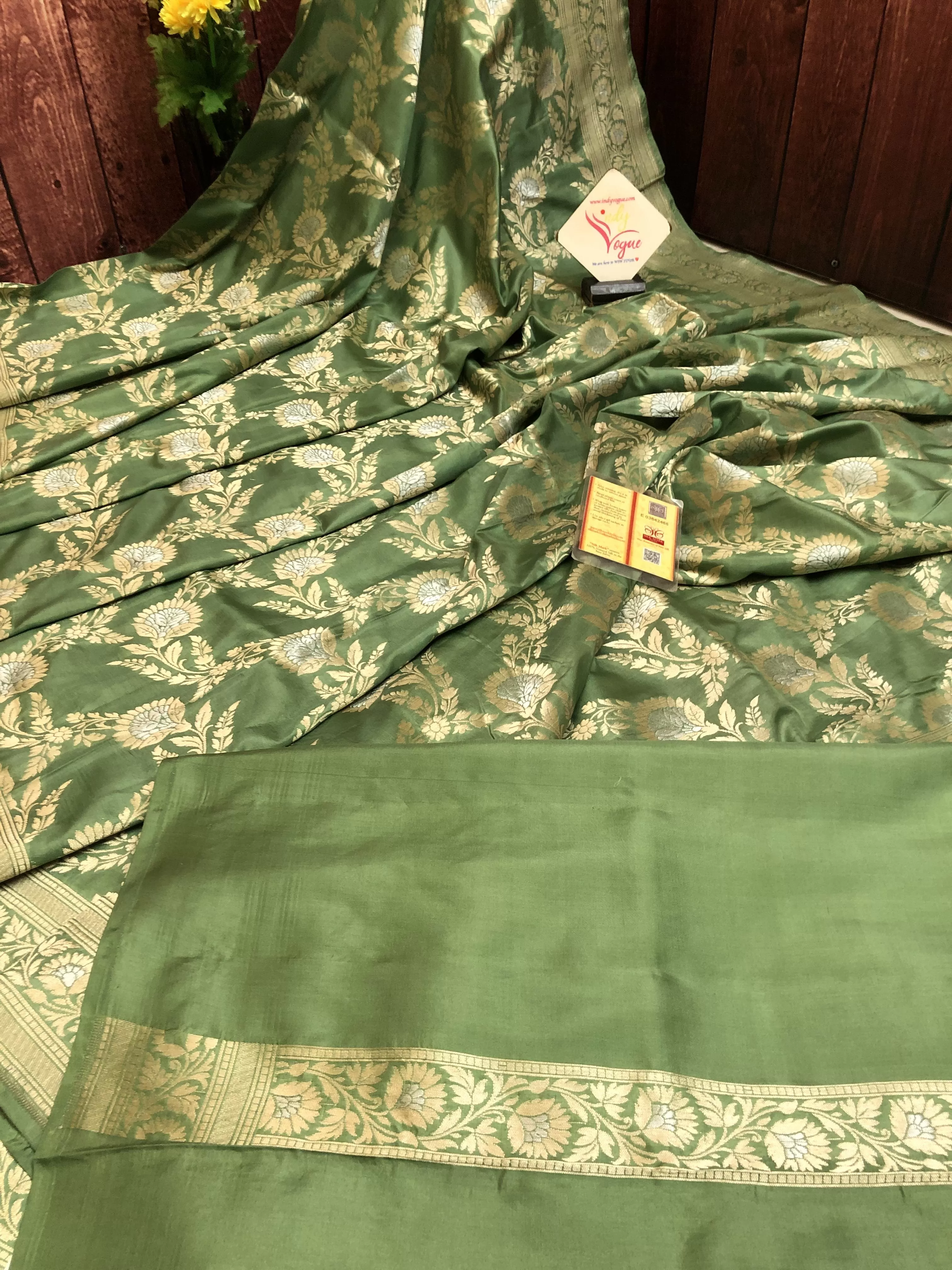 Light green Color Katan Jangla Banarasi Saree with Meenakari Work