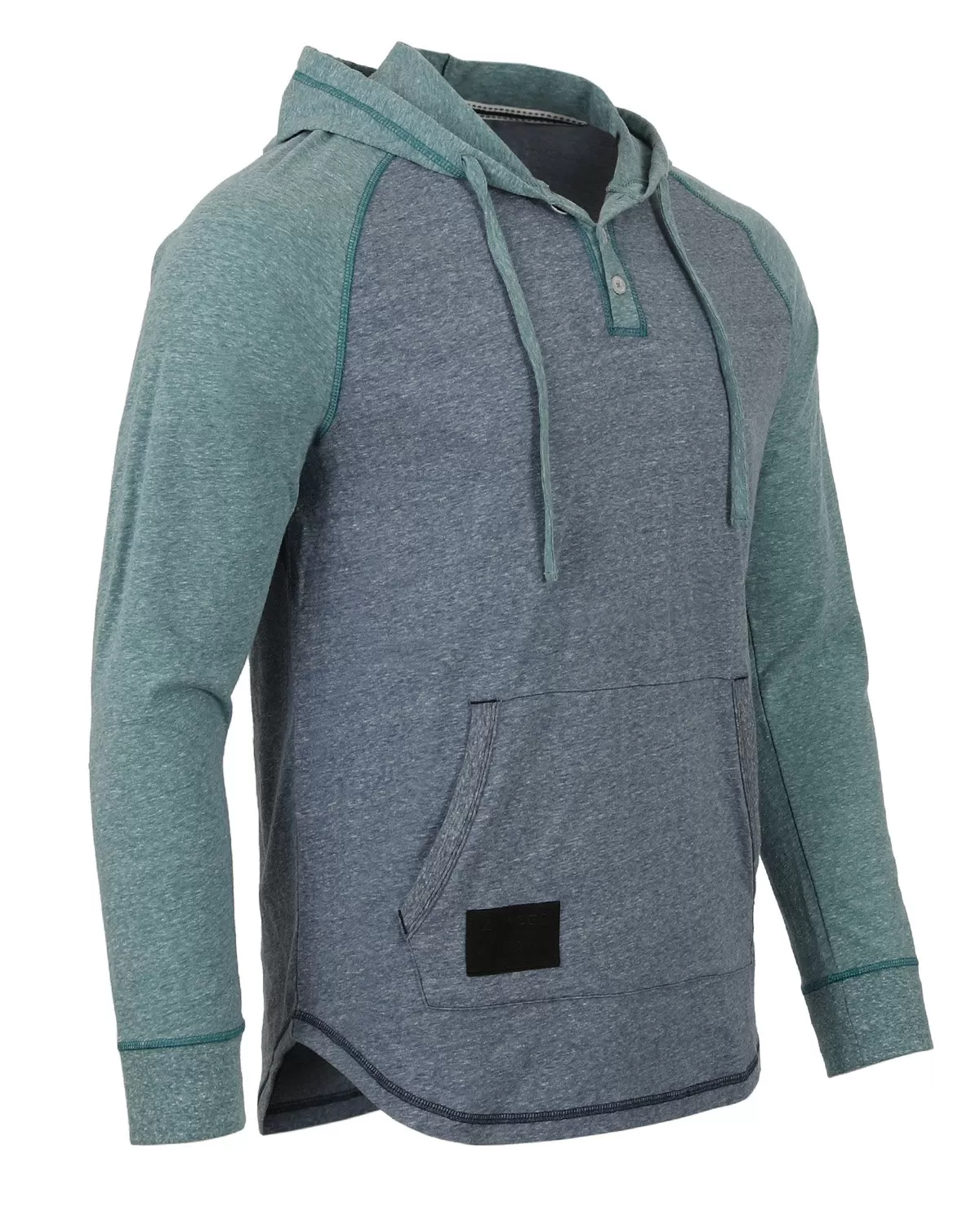 Long Sleeve Henley Raglan Hoodie with Kangaroo Pocket