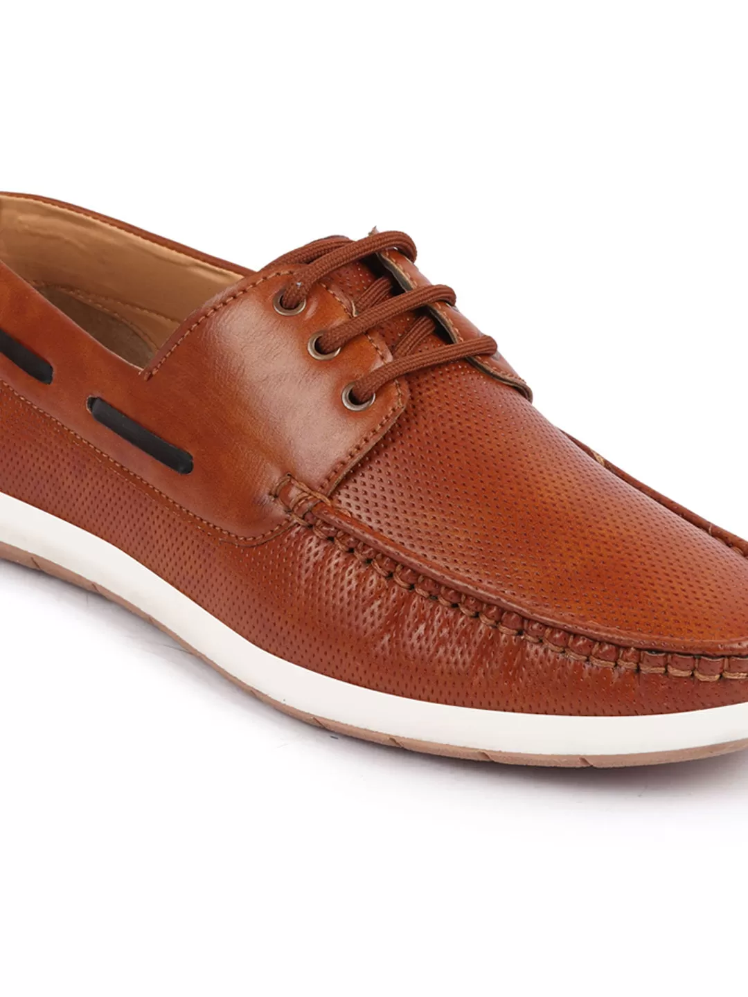 Men Tan Casual Lace-Up Boat Shoes