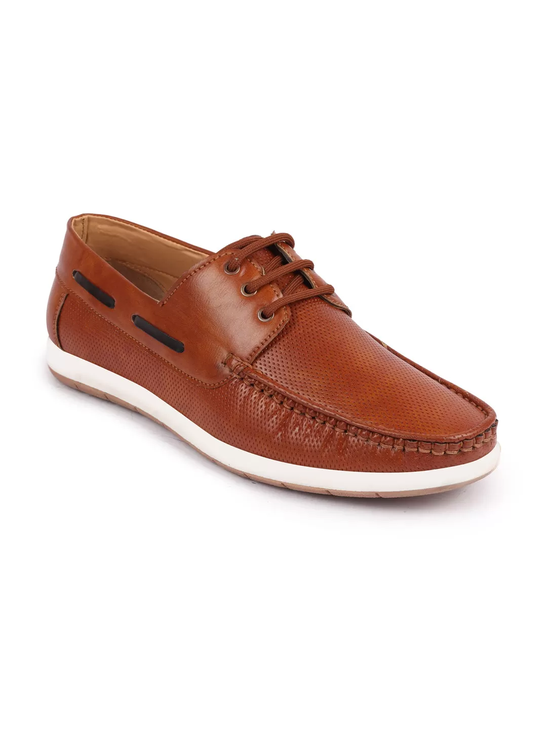 Men Tan Casual Lace-Up Boat Shoes