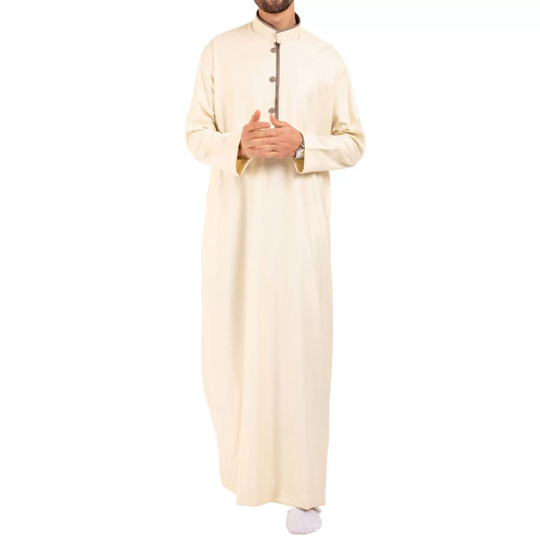 Men's Thobe Jubba Islamic Clothing Muslim Kaftan Emirati Omani Stand Collar