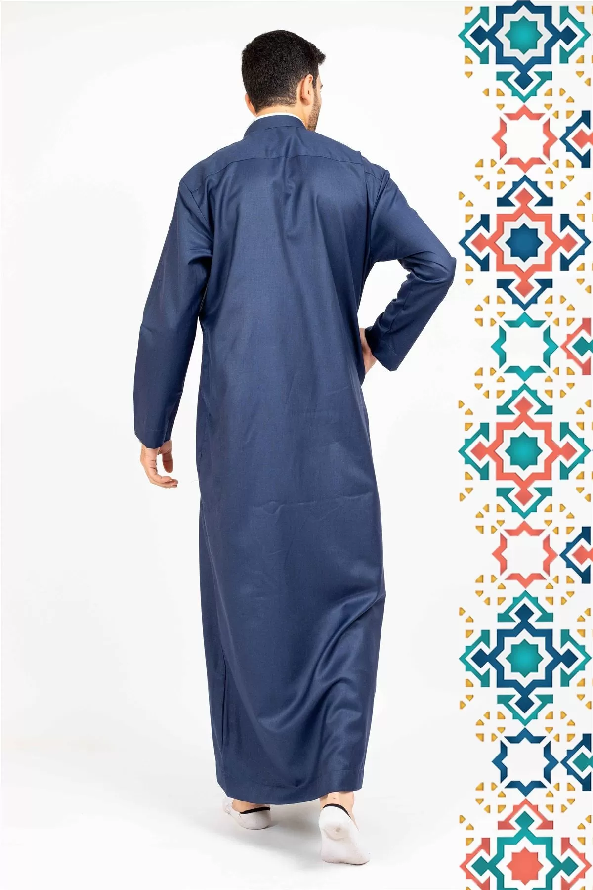 Men's Thobe Jubba Islamic Clothing Muslim Kaftan Emirati Omani Stand Collar