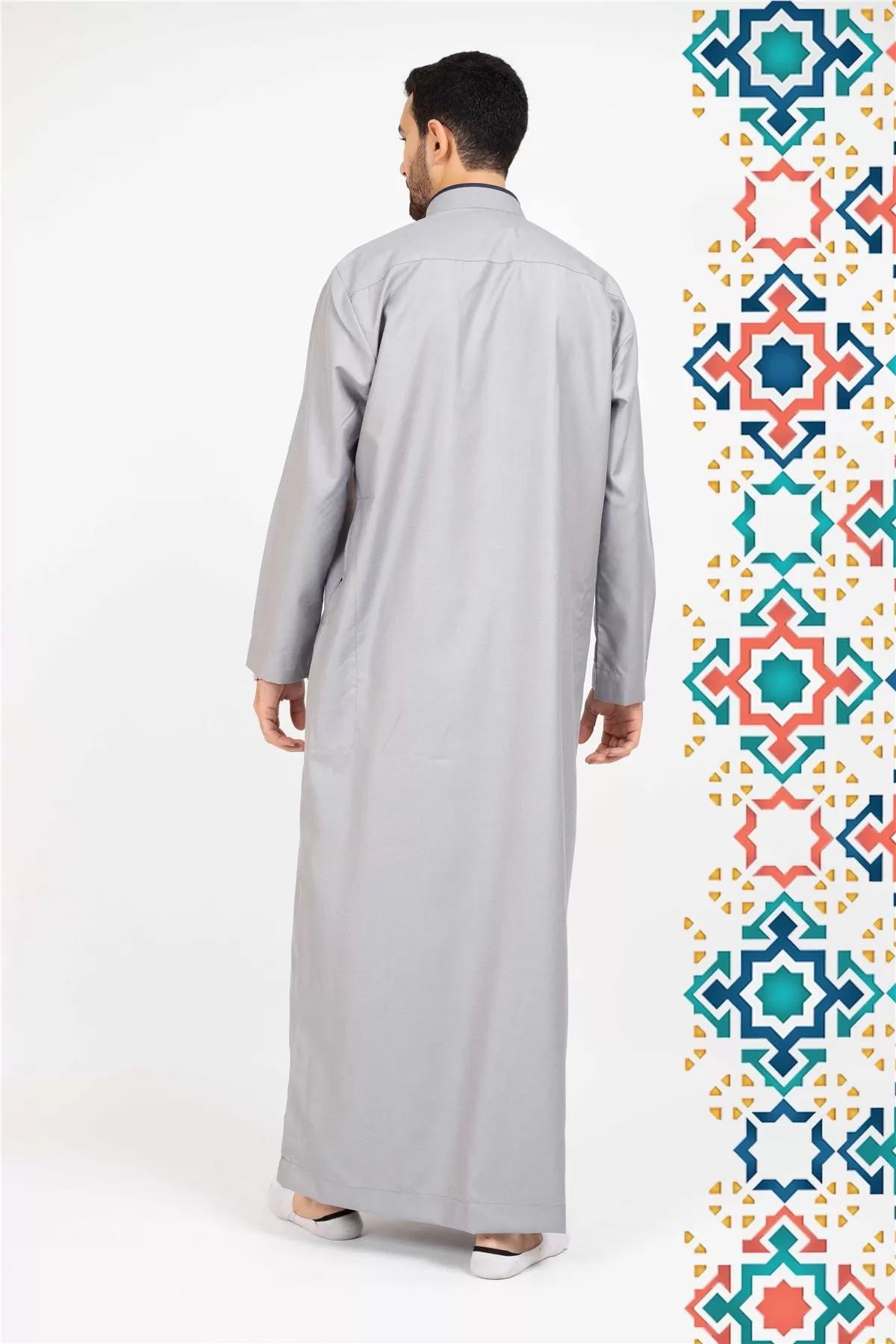 Men's Thobe Jubba Islamic Clothing Muslim Kaftan Emirati Omani Stand Collar