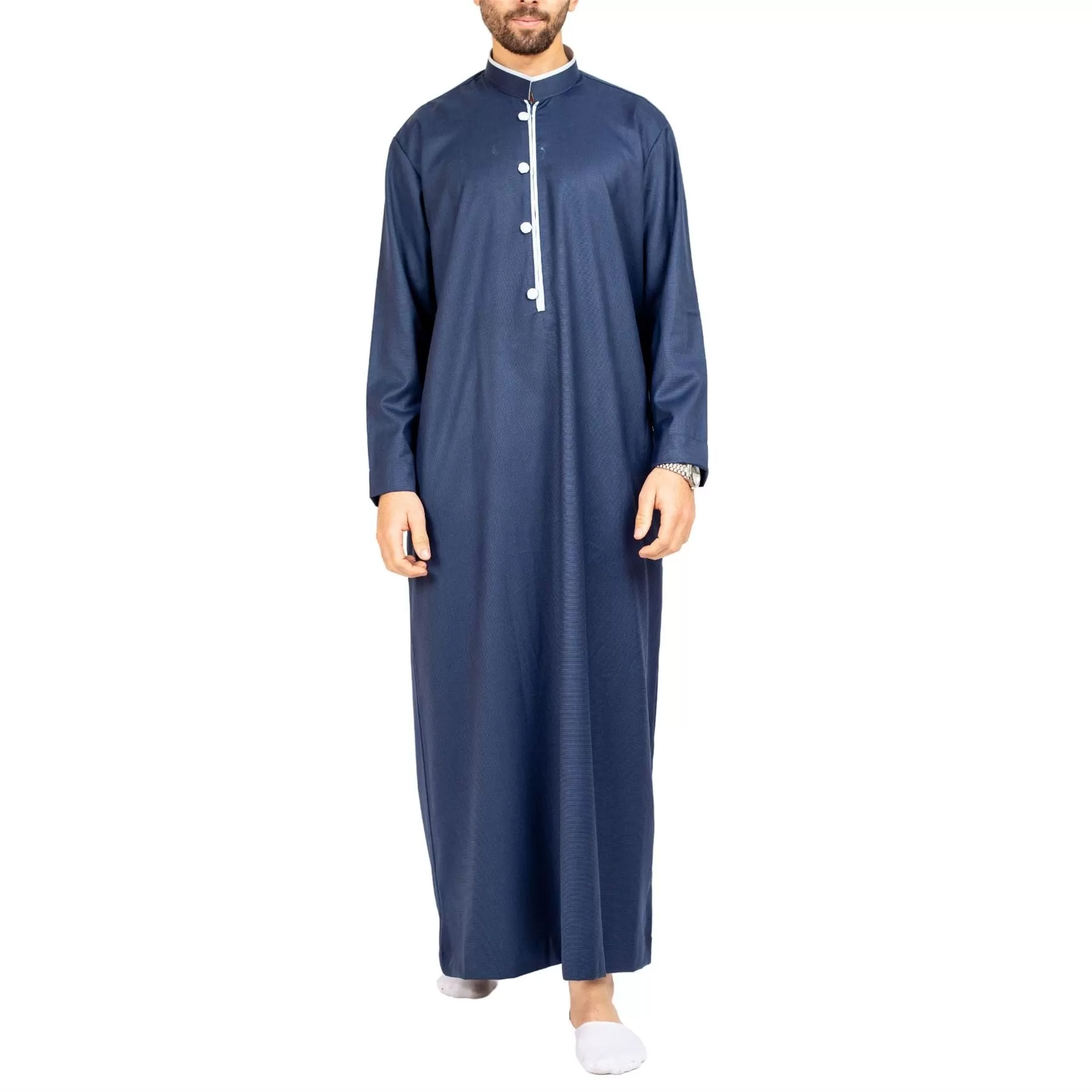 Men's Thobe Jubba Islamic Clothing Muslim Kaftan Emirati Omani Stand Collar