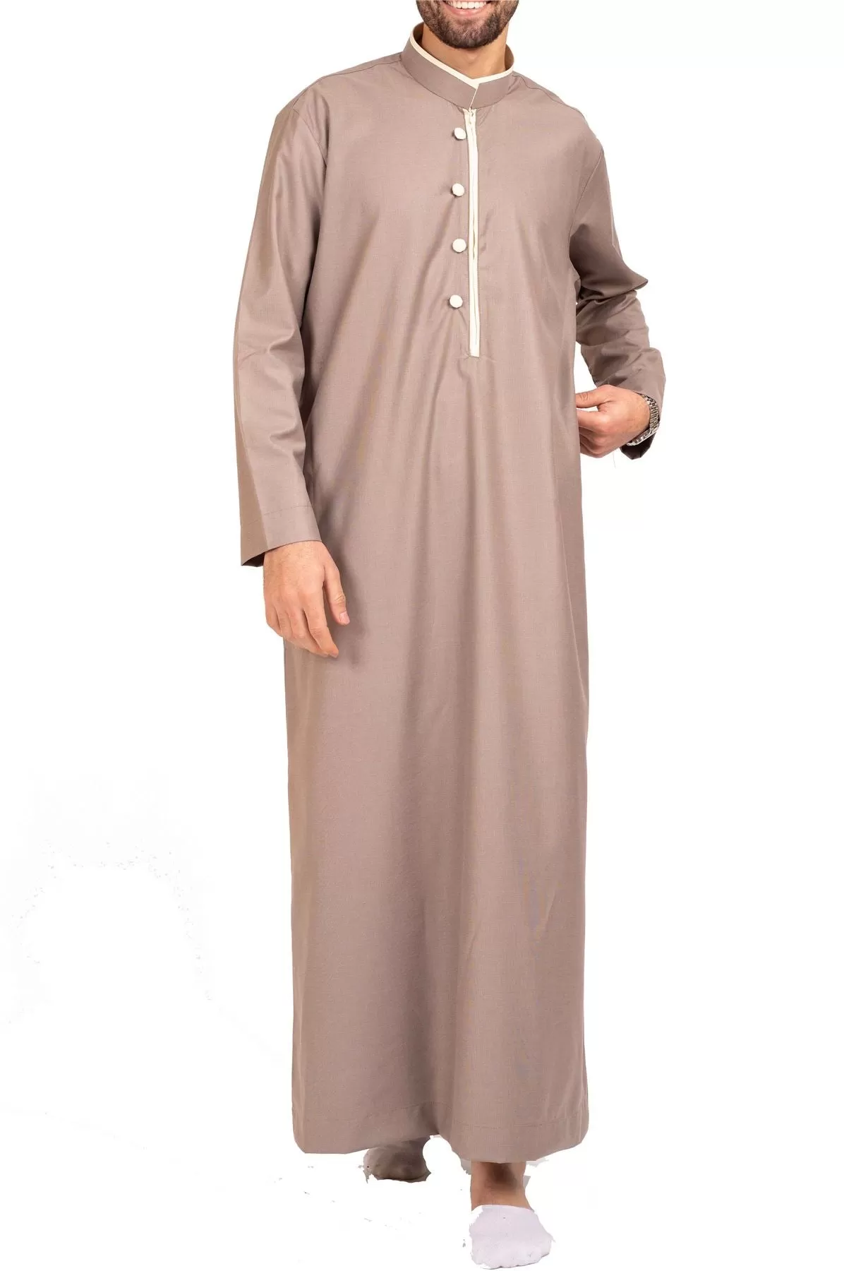 Men's Thobe Jubba Islamic Clothing Muslim Kaftan Emirati Omani Stand Collar