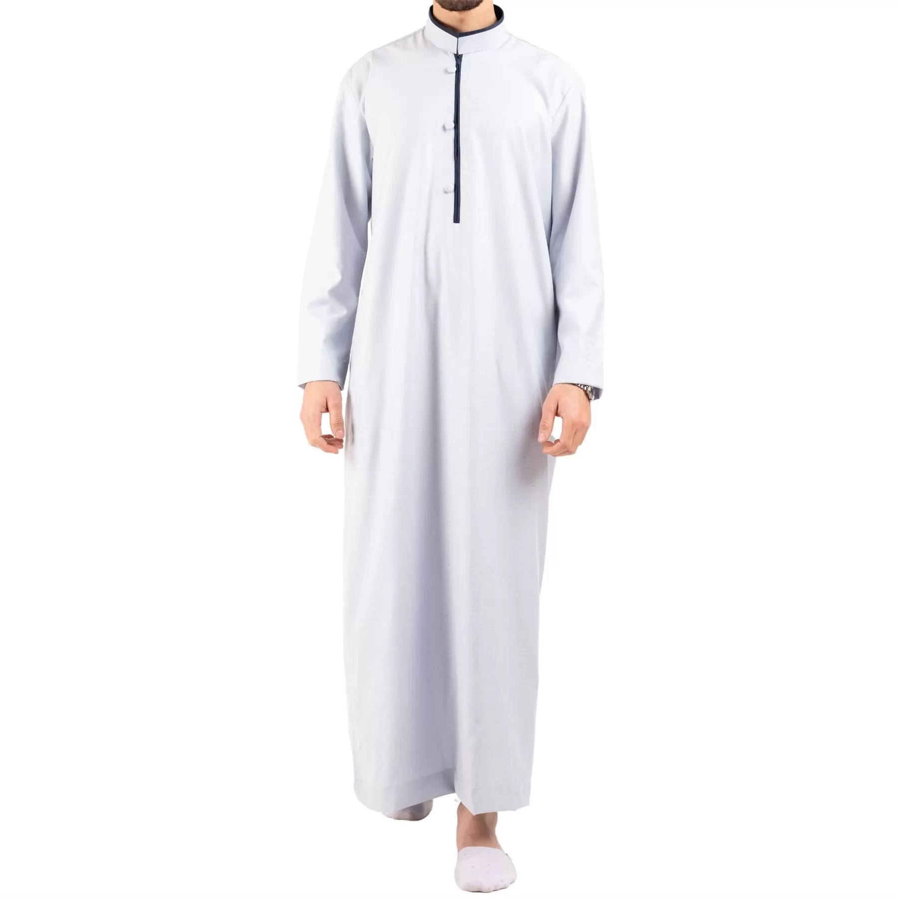 Men's Thobe Jubba Islamic Clothing Muslim Kaftan Emirati Omani Stand Collar