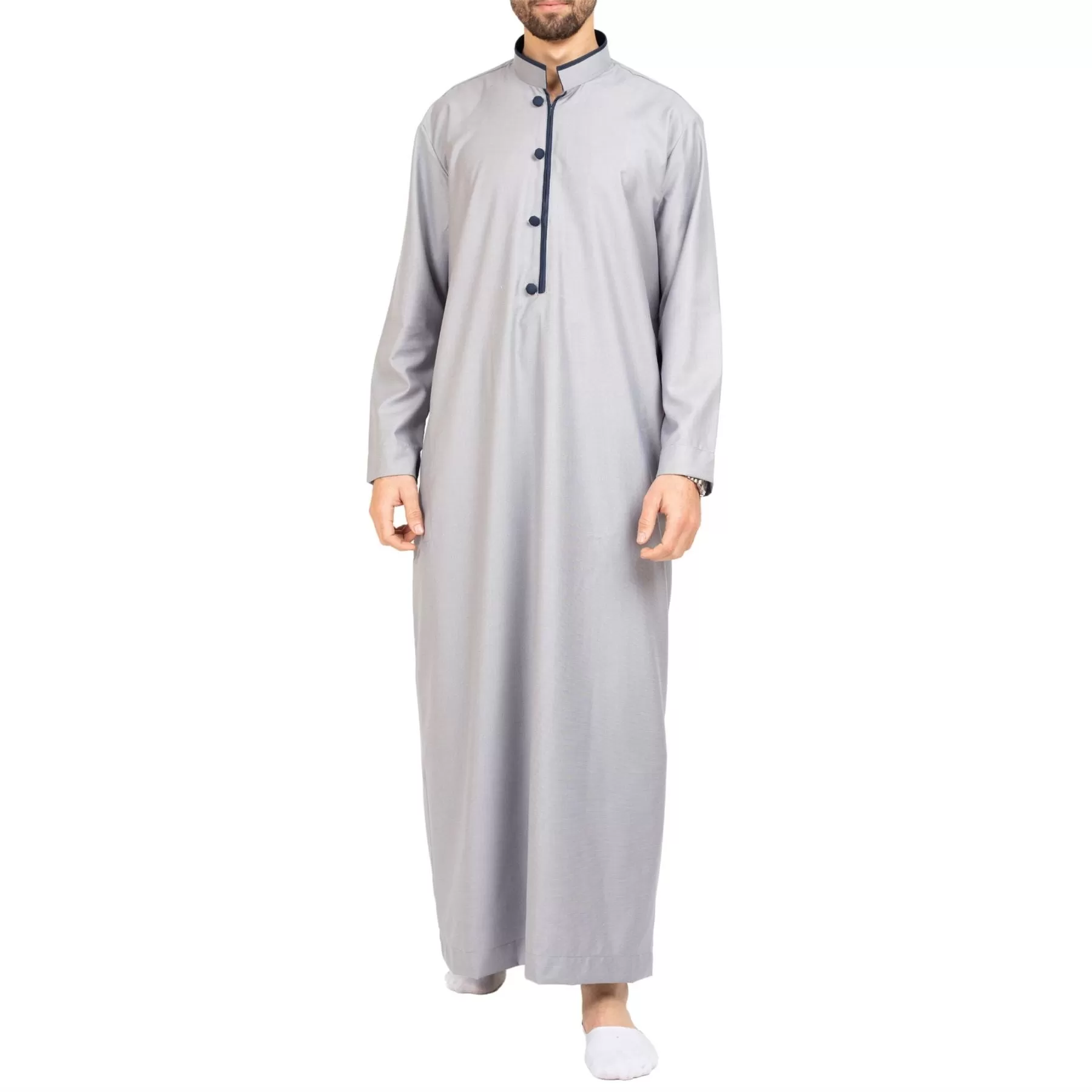 Men's Thobe Jubba Islamic Clothing Muslim Kaftan Emirati Omani Stand Collar