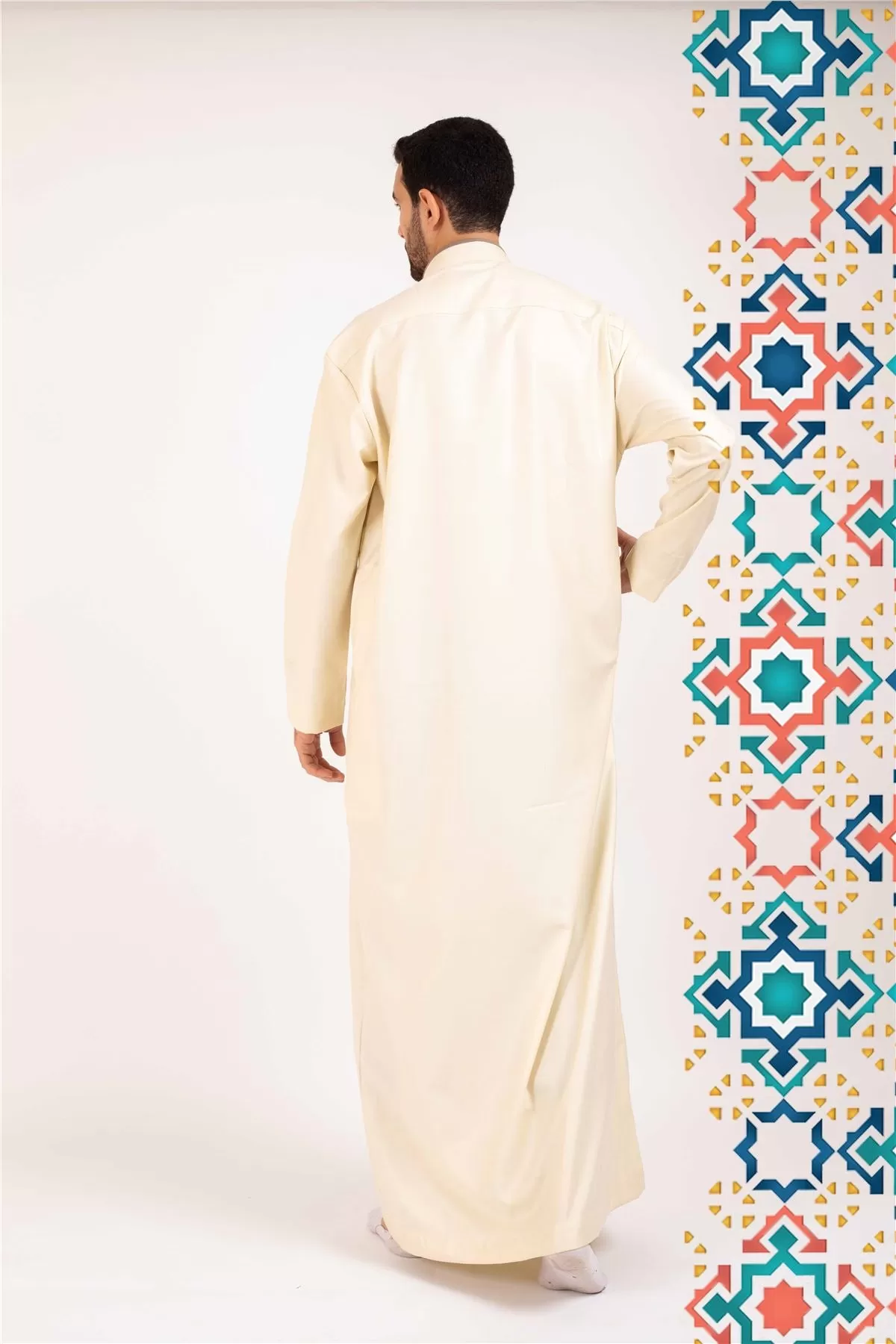 Men's Thobe Jubba Islamic Clothing Muslim Kaftan Emirati Omani Stand Collar