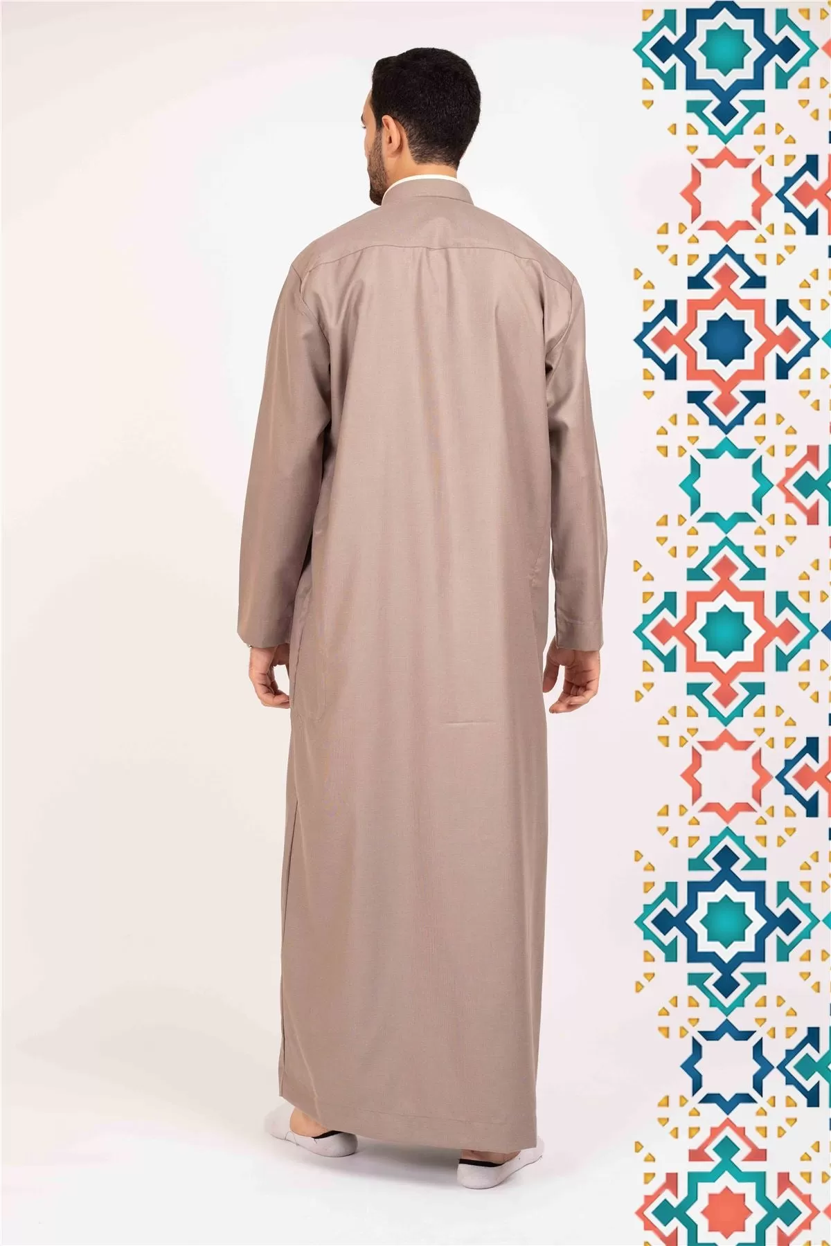 Men's Thobe Jubba Islamic Clothing Muslim Kaftan Emirati Omani Stand Collar