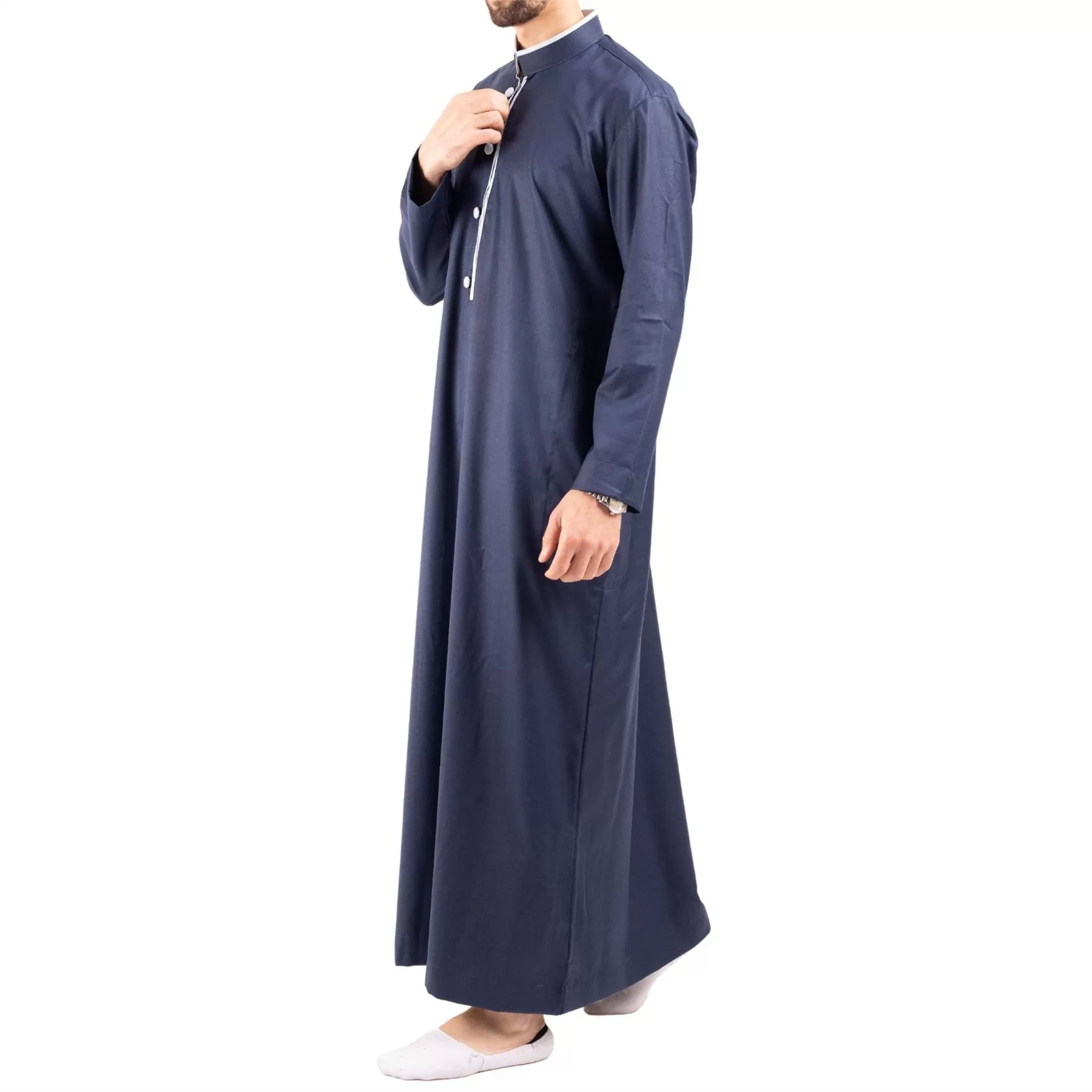 Men's Thobe Jubba Islamic Clothing Muslim Kaftan Emirati Omani Stand Collar