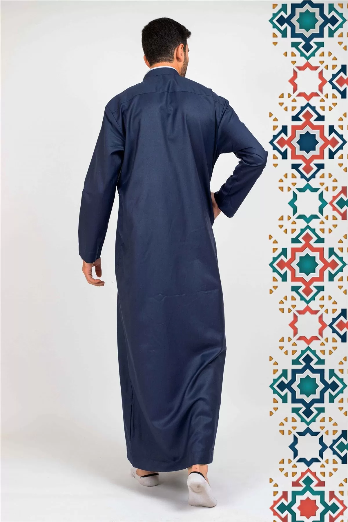 Men's Thobe Jubba Islamic Clothing Muslim Kaftan Emirati Omani Stand Collar