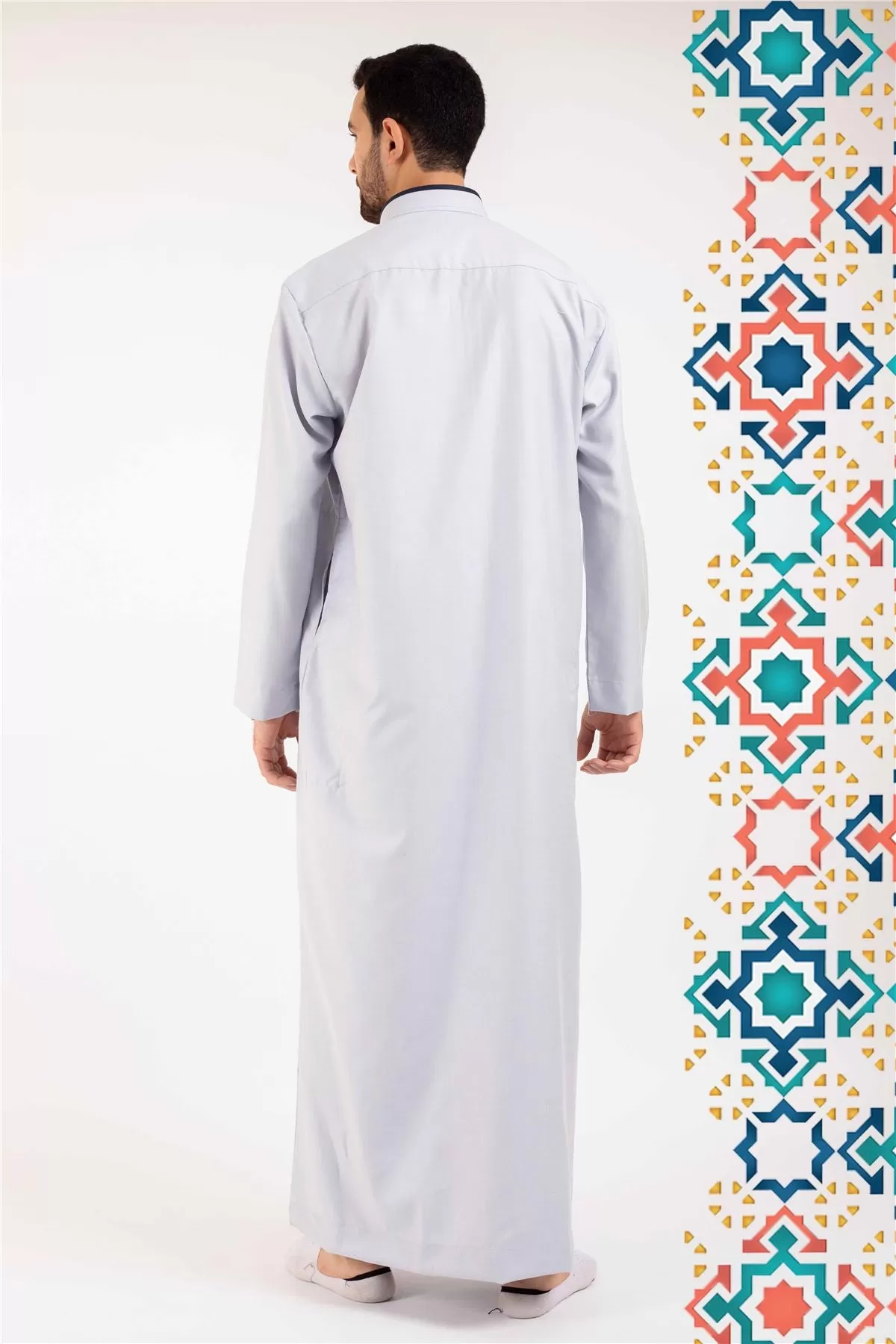 Men's Thobe Jubba Islamic Clothing Muslim Kaftan Emirati Omani Stand Collar