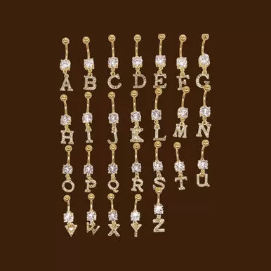 Multi Style Gold Alphabet Letter Navel Belly Bars