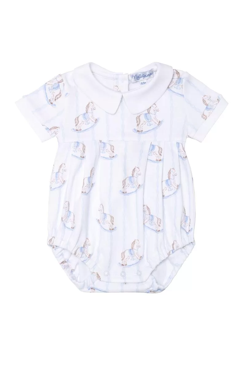 Nella Pima - Smocked Bubble - Blue Rocking Horse