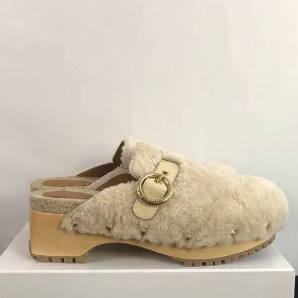 New in Box See by Chloe Cream Shearling Clogs